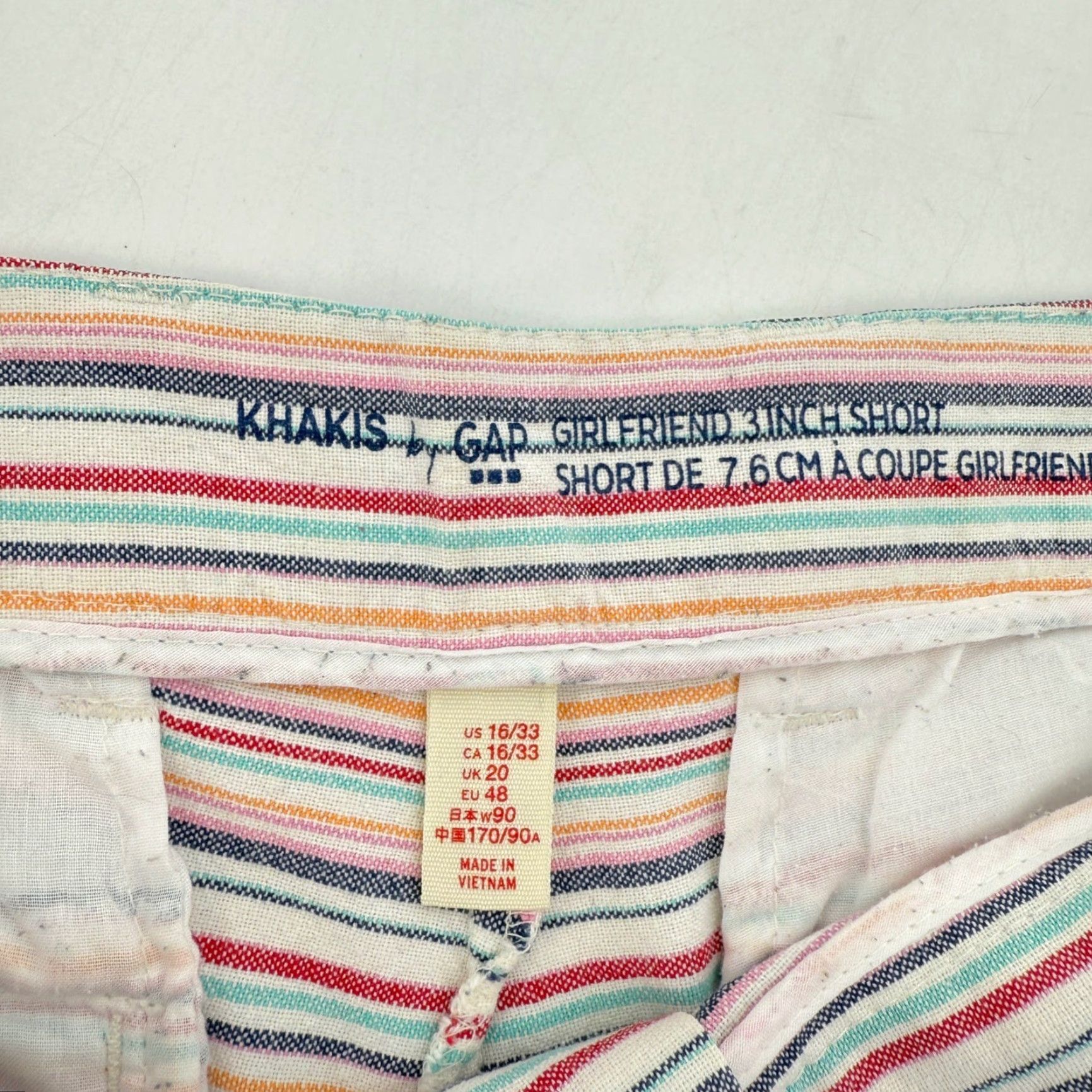 Gap GAP Girlfriend 3 Inch Striped Shorts Womens US 16 / 33 Multicolor Chino 100% Cotton Twill Beach Casual Summer Womens Size 38" / US 16 / IT 52 - 3 Thumbnail