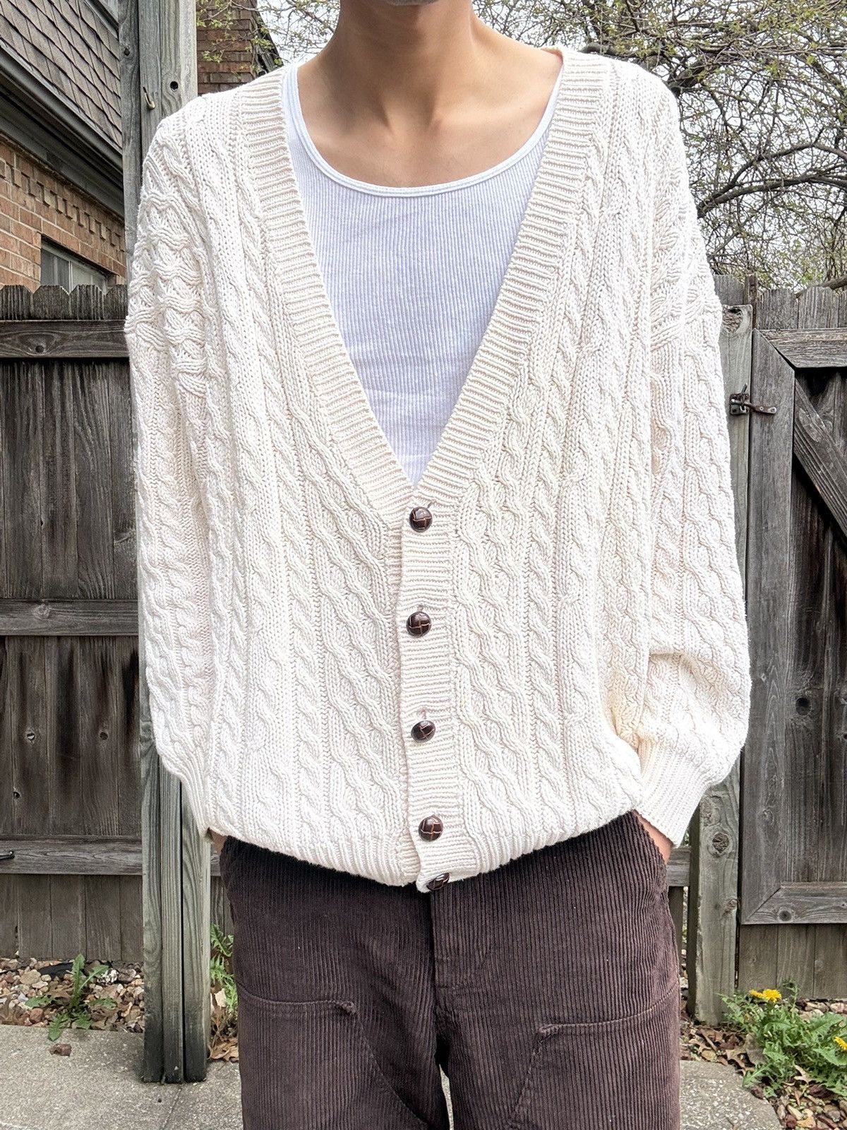 Gap 90s GAP Cable Knit Plain Jane Button-Front Cotton Cardigan Size US XL / EU 56 / 4 - 1 Thumbnail
