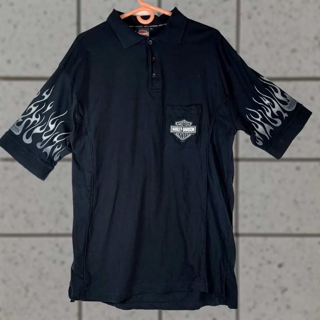 Harley Davidson Harley-Davidson Polo Shirt 2XL Mens Black Short Sleeve Button Collared Logo Polo Shirt, 100% Cotton, Casual, Regular Fit, Motorcycle Theme Size US XXL / EU 58 / 5 - 1 Thumbnail