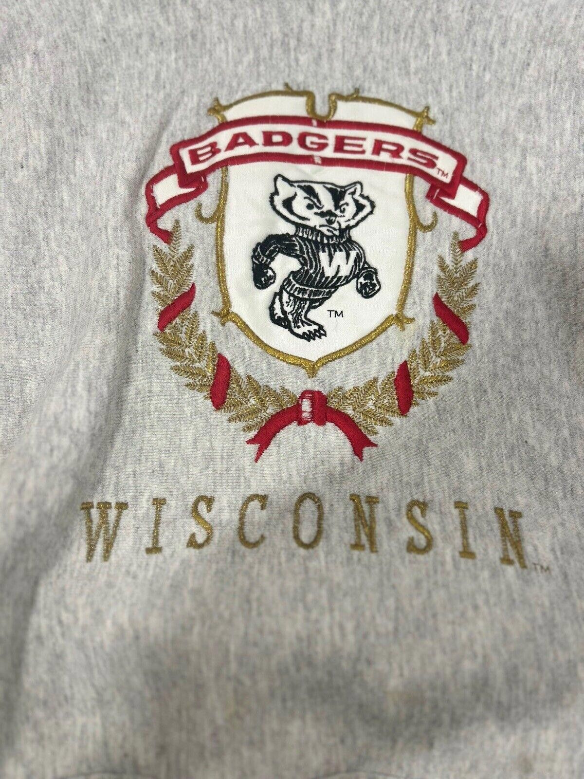 Designer VTG 1990s Embroidered Wisconsin Badgers Heavy Weight Hoodie Size ONE SIZE - 3 Thumbnail