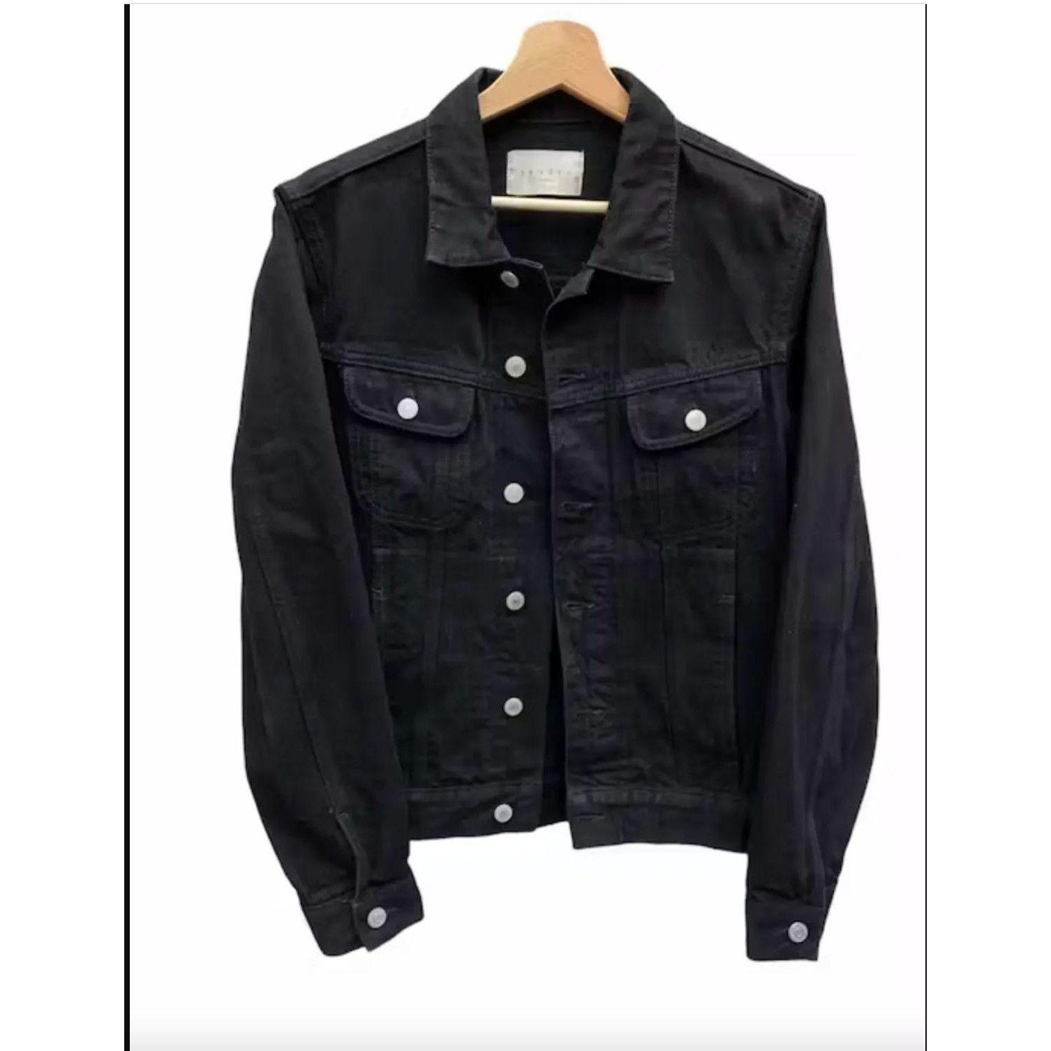 image of Sandro Black Denim Jacket, Men's (Size Small)