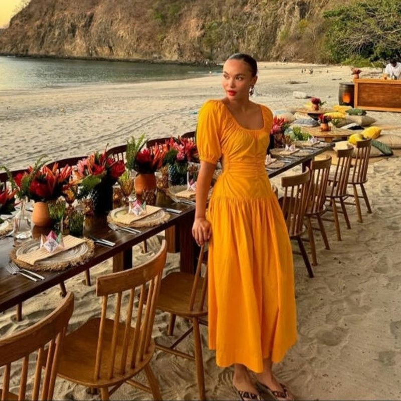 New Free-est Moonlight Midi Dress $78 LARGE Orange Cutout