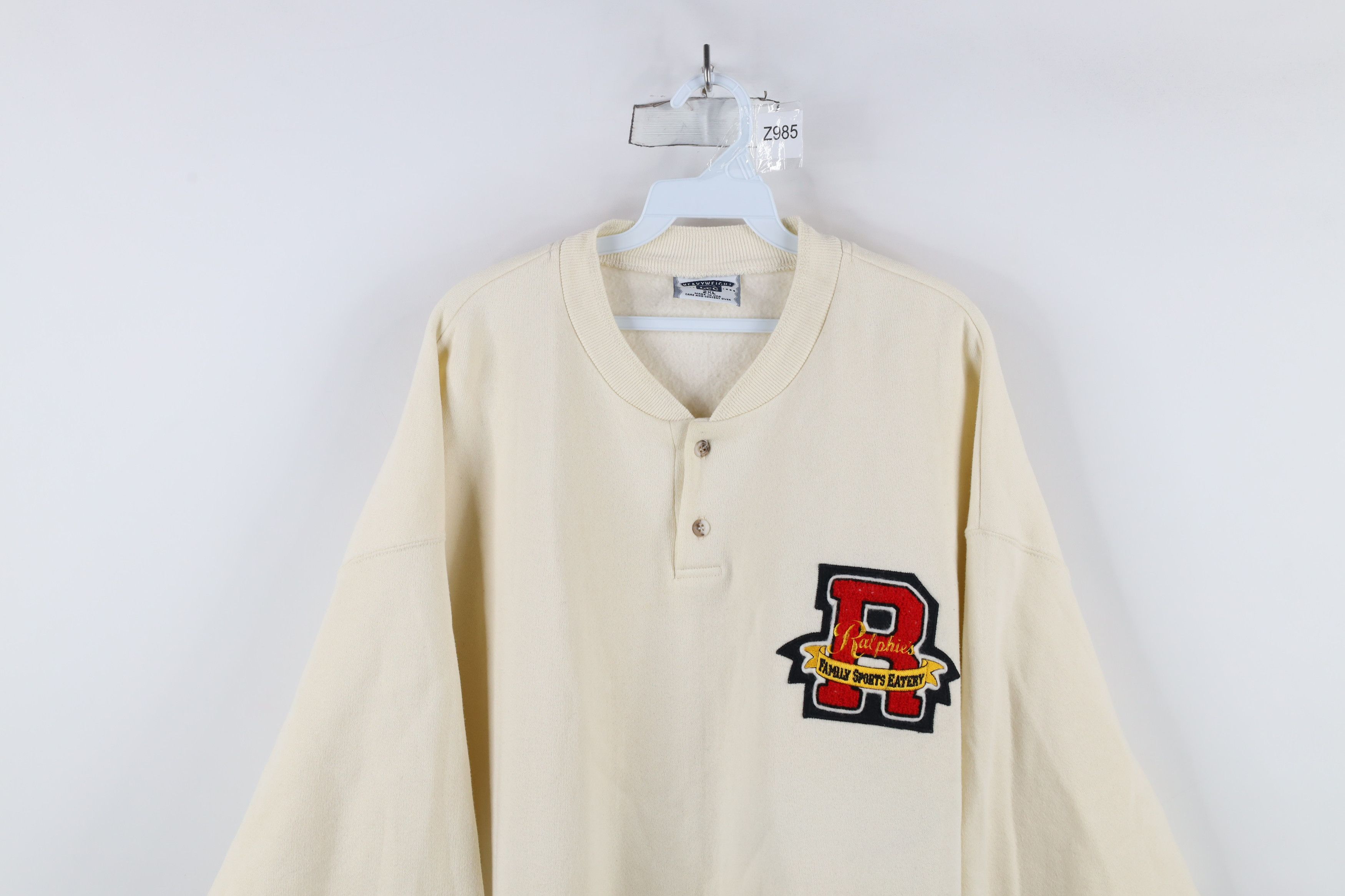 Vintage Vintage 90s Ralphies Eatery Henley Sweatshirt Cream USA Size US XXL / EU 58 / 5 - 2 Thumbnail
