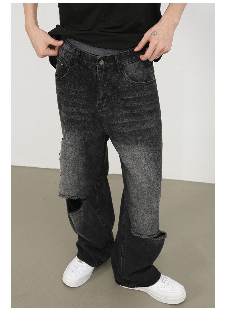 Japanese Brand × Jean Men's hip-hop washed loose straight-leg ripped jeans Size US 32 / EU 48 - 5 Thumbnail
