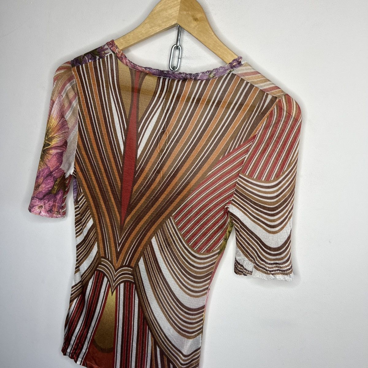 Just Cavalli × Roberto Cavalli × Vintage Just Roberto Cavalli Flower Print Mesh Top Multicolour Size S / US 4 / IT 40 - 8 Thumbnail