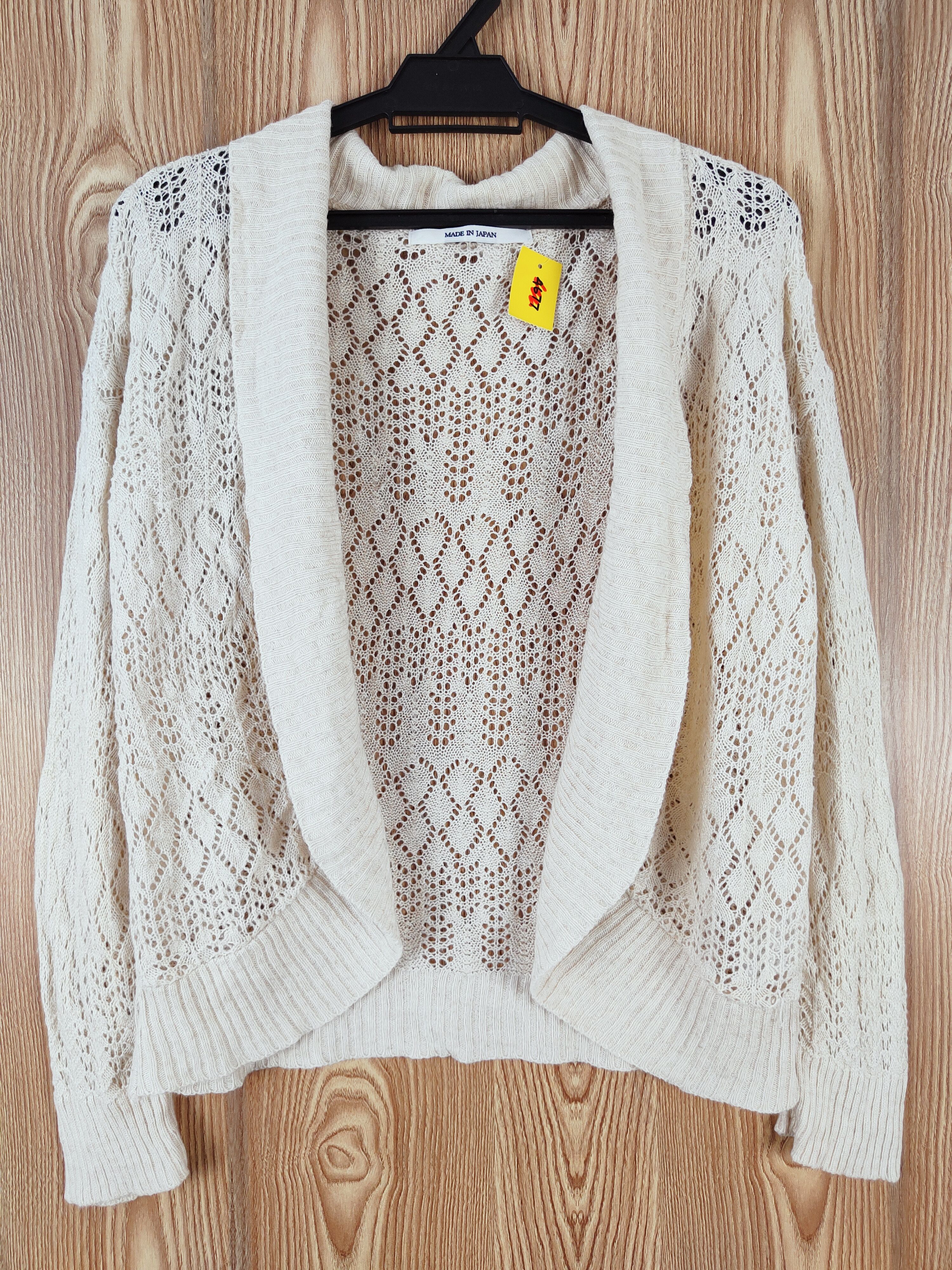 Aran Isles Knitwear × Japanese Brand Ann Ashlee Beige Mesh Net Knitwear Cardigan #W479 Size M / US 6-8 / IT 42-44 - 1 Thumbnail