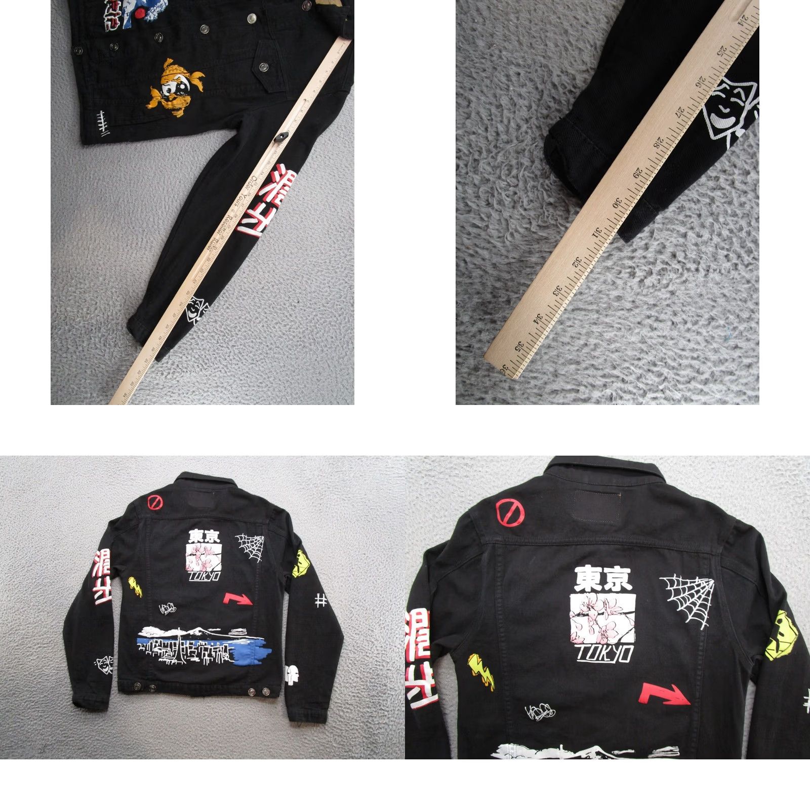 Vintage Rue21 Japan Tokyo Grafitti Wave Koi Fish Button U Black Denim Jacket S Women Jacket Denim Black Size S Limited 90s Theme Fish Vintage Womens Size S / US 4 / IT 40 - 8 Thumbnail