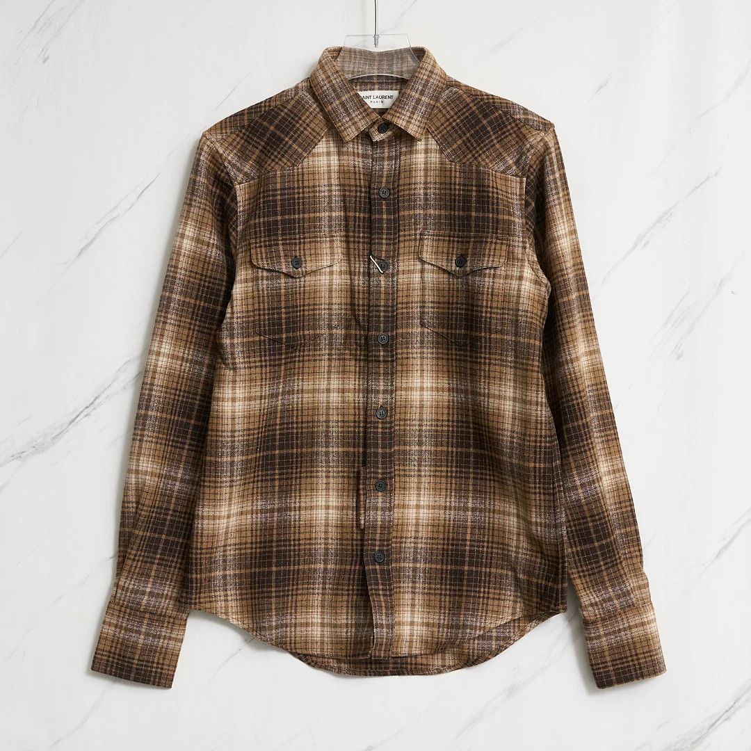 Saint Laurent Paris Saint Laurent Men's Plaid Long-Sleeve Shirt Size US M / EU 48-50 / 2 - 1 Thumbnail