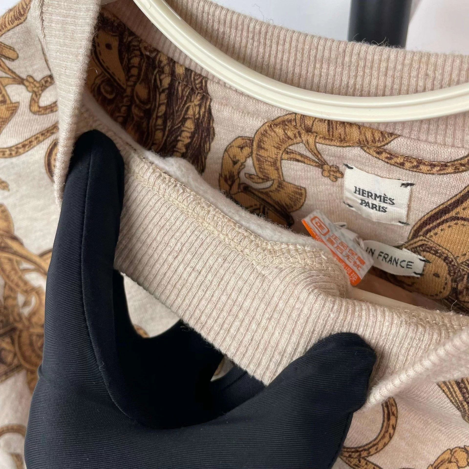 Hermes Hermès Cotton Patterned Hoodie Beige EU 36 Size XS / US 0-2 / IT 36-38 - 7 Thumbnail