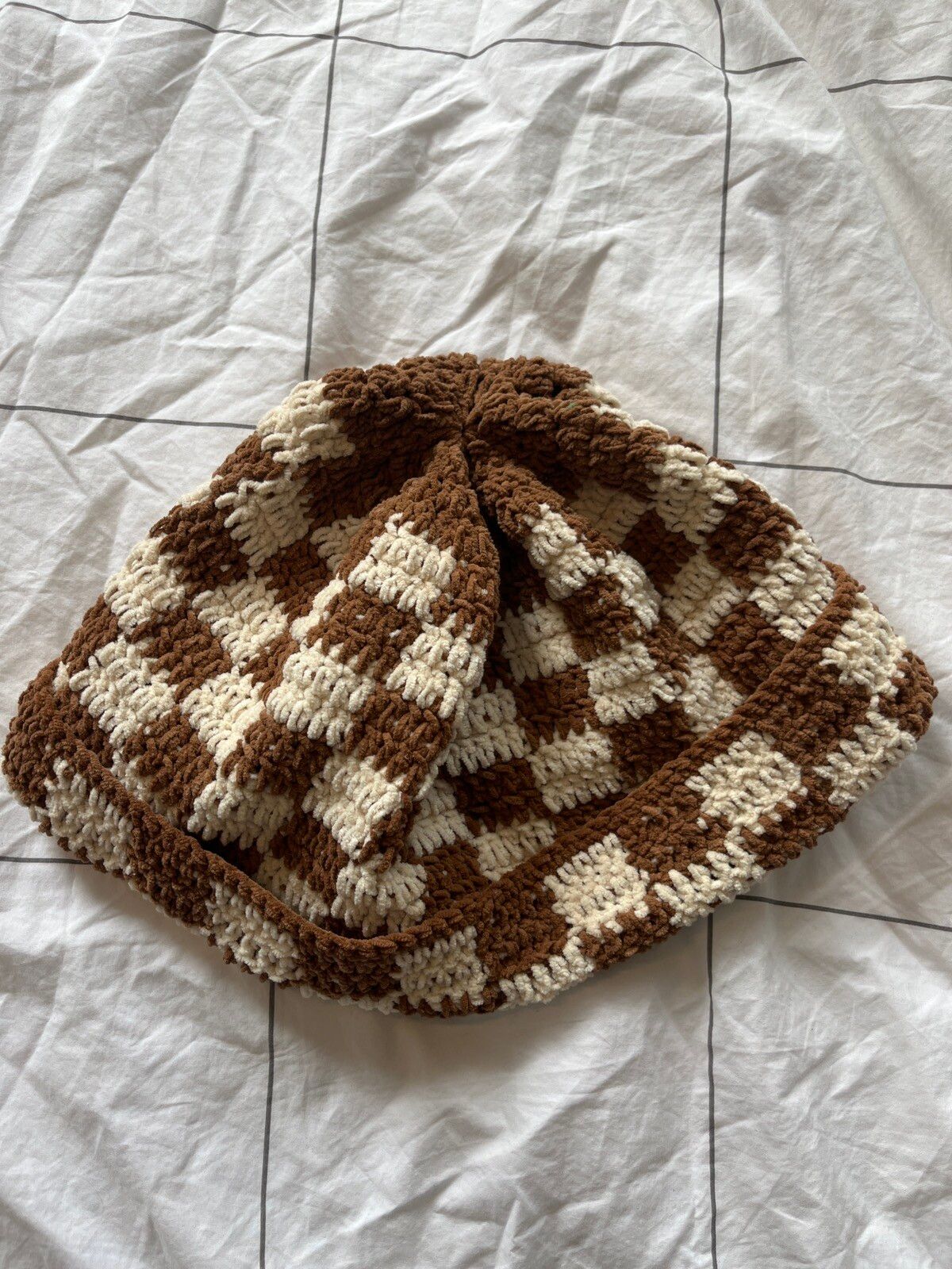 Pre-owned Story Mfg. - Brown/white Crochet Knit Beanie