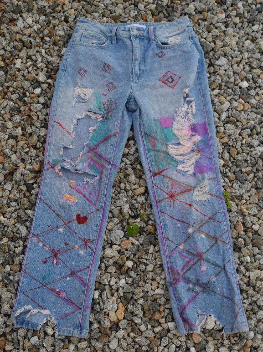 Handmade VINTAGE DENIM ART HANDPAINTED SIZE 26 Size 26" / US 2 / IT 38 - 4 Thumbnail