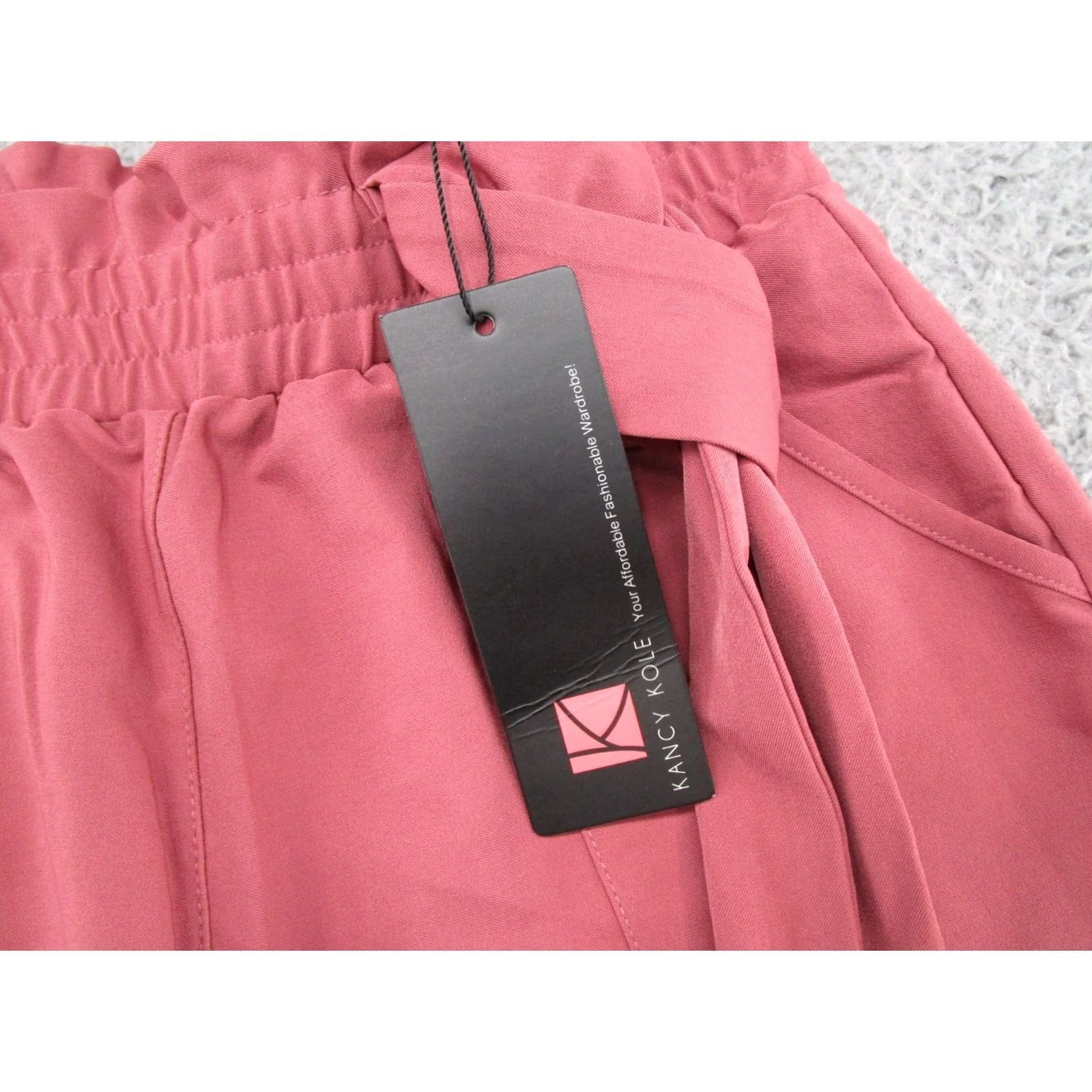 Vintage KANCY KOLE Women's Pink Paper Bag Pants High Waist Belted Elastic S NEW Size 28" / US 6 / IT 42 - 2 Thumbnail