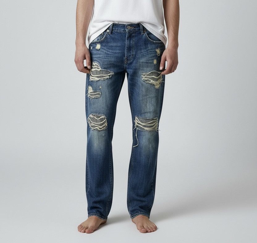 If Six Was Nine Distressed Vintage Blank Kurt Cobain style long pants jeans Size US 33 - 1 Thumbnail