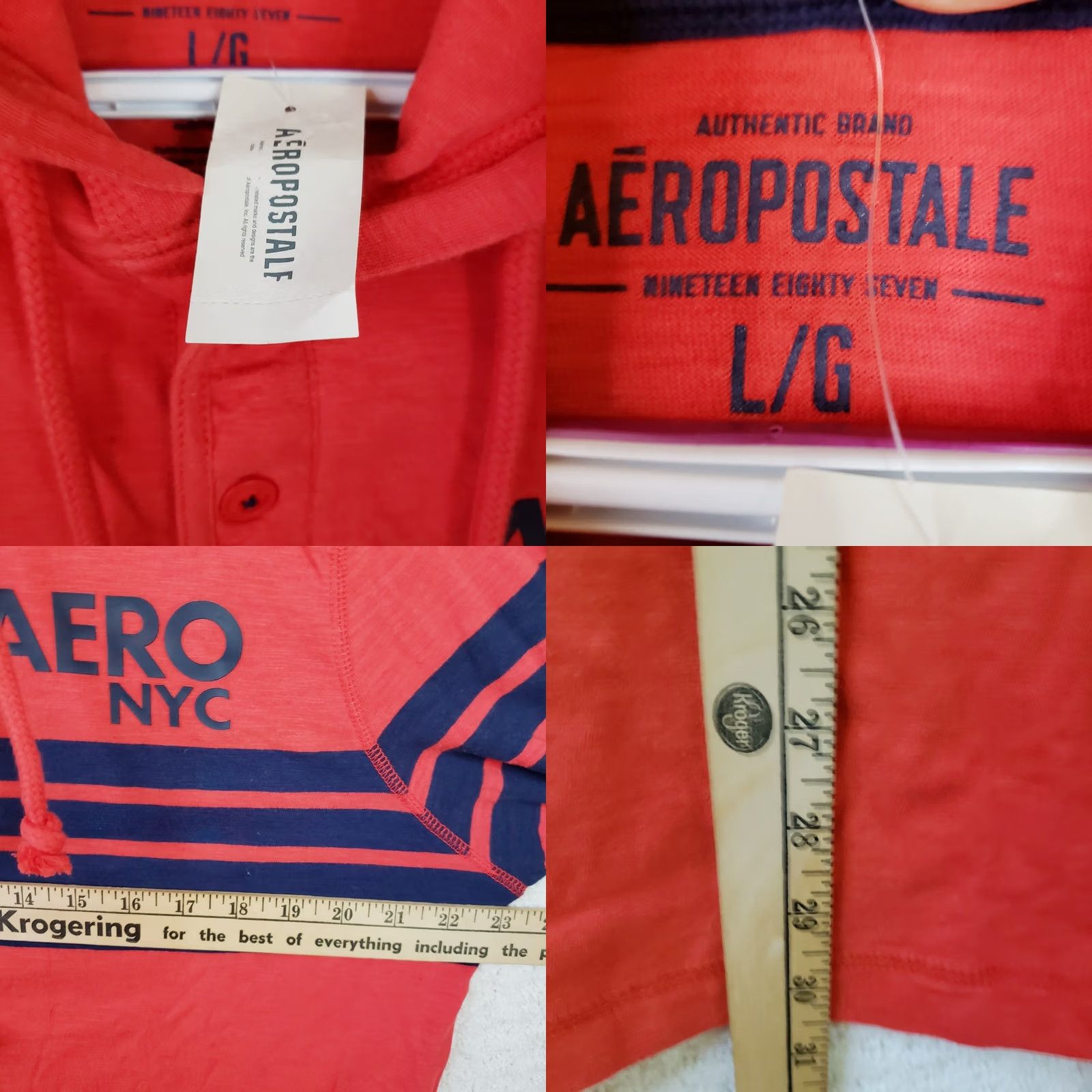 Vintage Areopostale Hoodie Striped Red Blue Lightweight Logo Pullover Hooded Mens Size L NWT Size US L / EU 52-54 / 3 - 8 Thumbnail