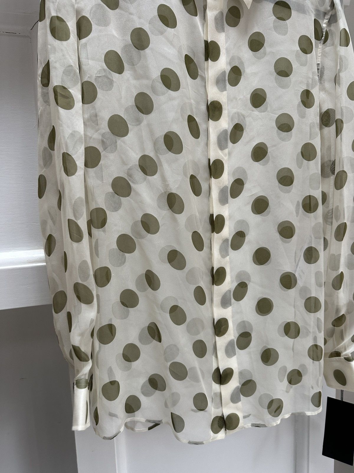 Saint Laurent Paris SS24 Mulberry Silk Sheer Polka Dot Shirt Size US L / EU 52-54 / 3 - 3 Thumbnail