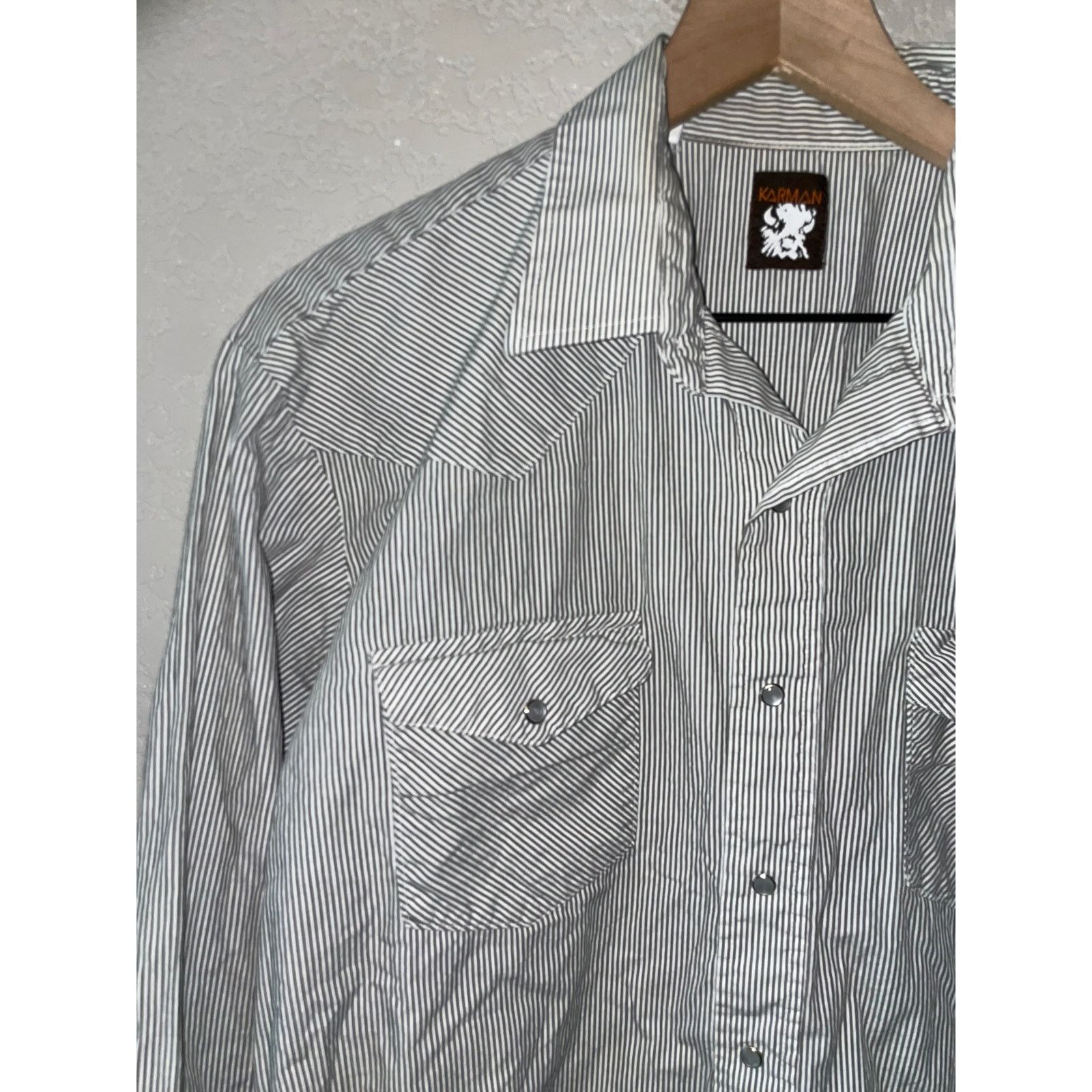 Vintage Vintage Karman Gray Pearl Snap Long Sleeve Shirt VTG XL Size US XL / EU 56 / 4 - 2 Thumbnail