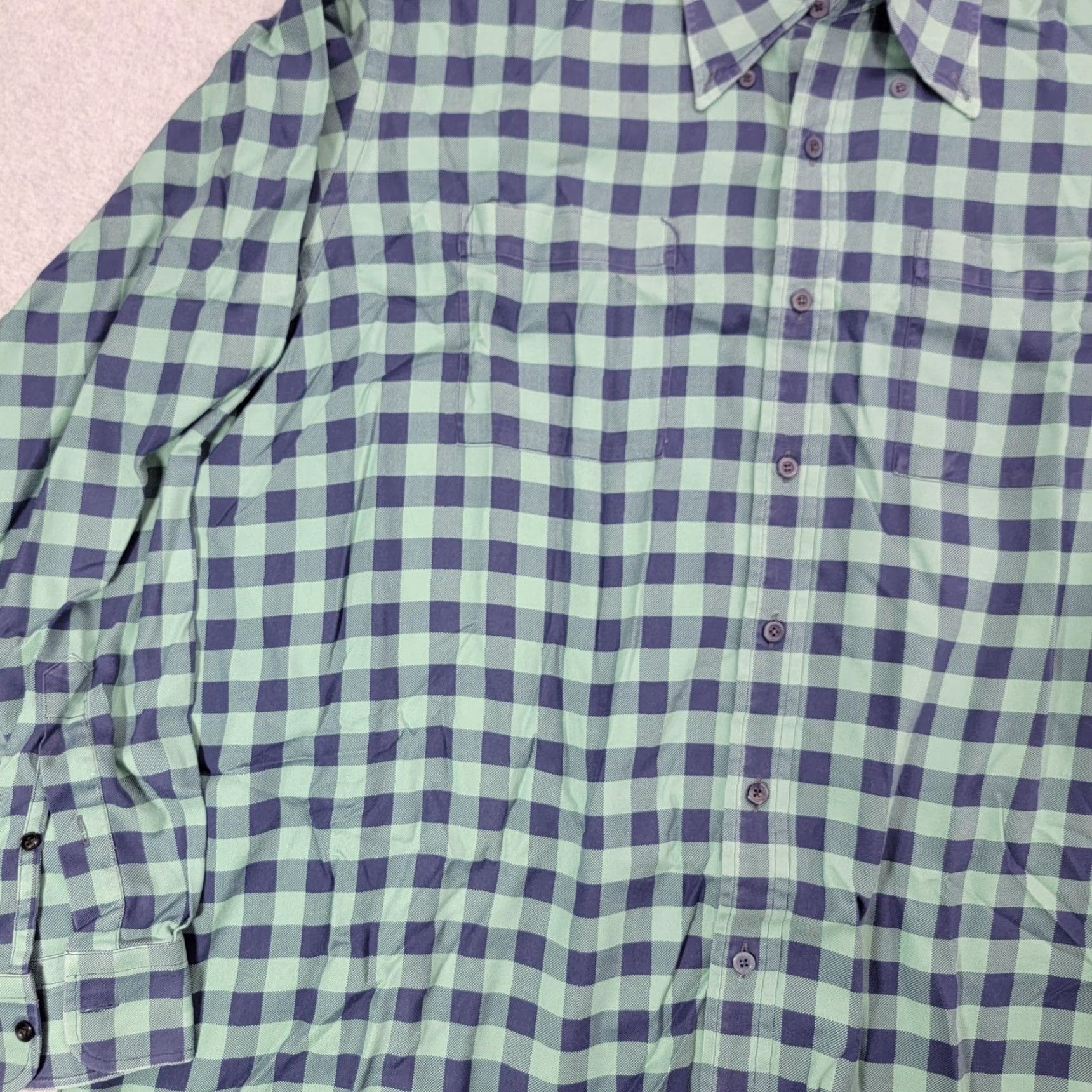 Hamilton Hamilton Shirt Mens 3XL Green Blue Gingham Check Long Sleeve Button Front Size US XXL / EU 58 / 5 - 4 Thumbnail