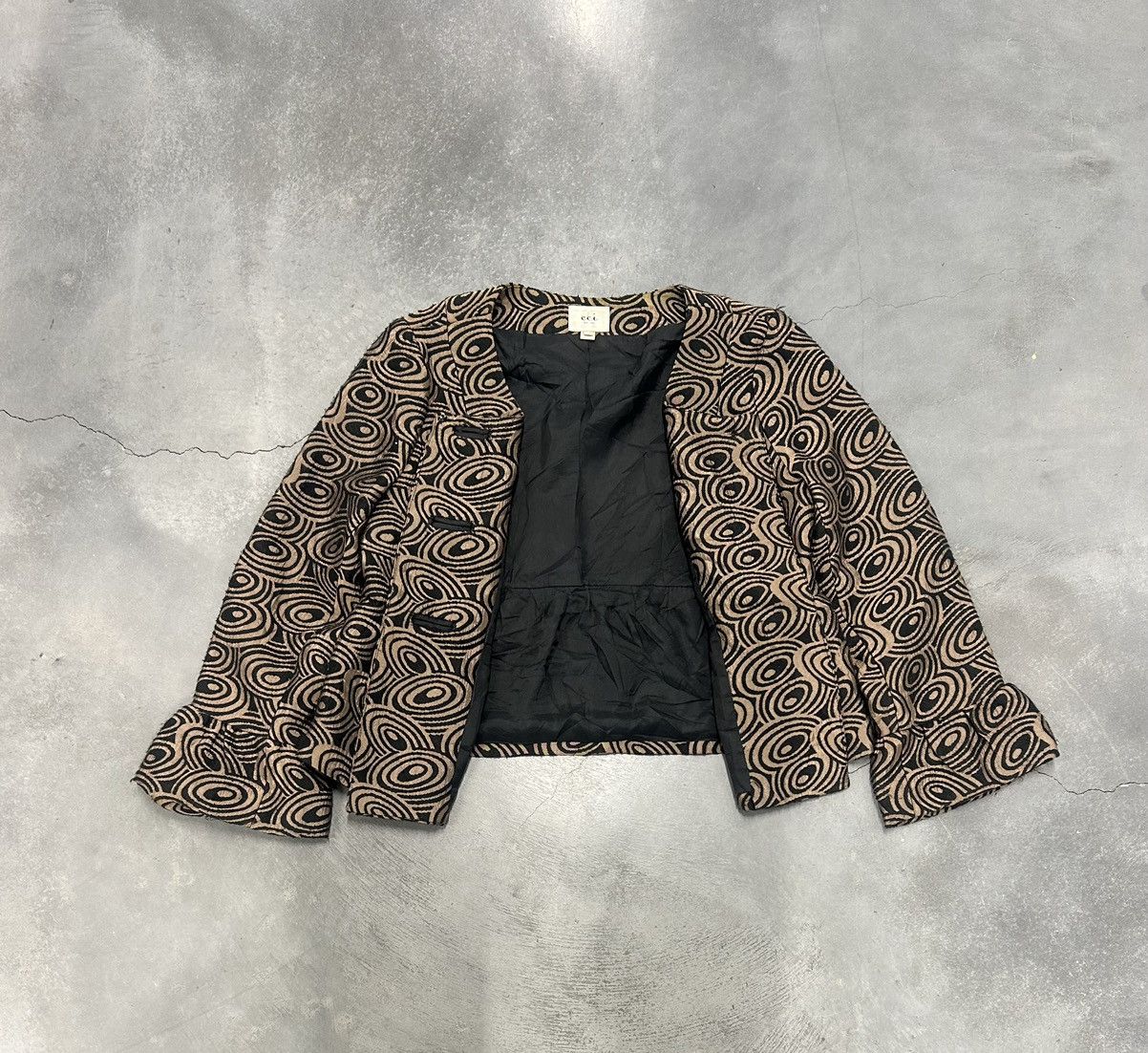 Vintage Brown and black swirl print blazer with black collar Size XL / US 12-14 / IT 48-50 - 2 Thumbnail