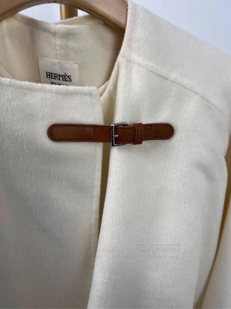 Hermes Hermes White Long Sleeve Wool Coat Size XS / US 0-2 / IT 36-38 - 3 Thumbnail
