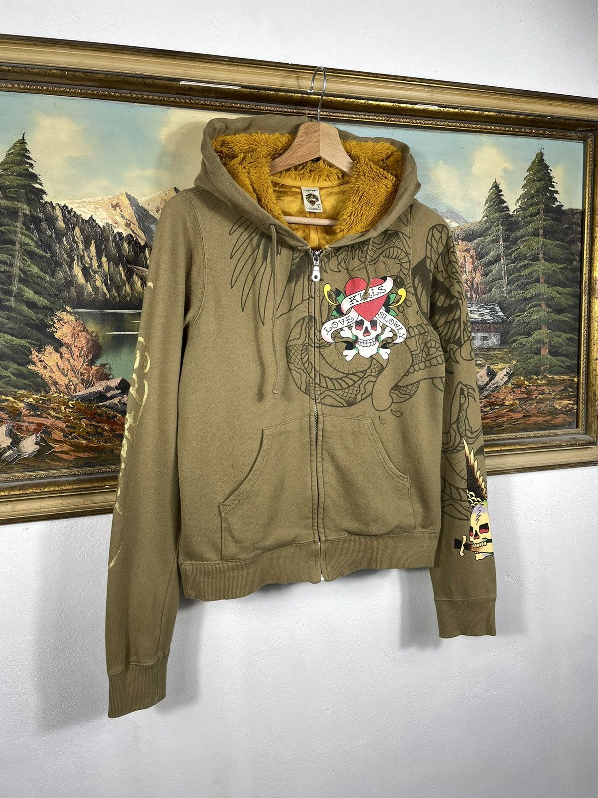 Christian Audigier × Ed Hardy × Vintage Ed Hardy Retro 00s Hoodie Cyber Affliction Grunge Hiphop Rap Size S / US 4 / IT 40 - 4 Thumbnail