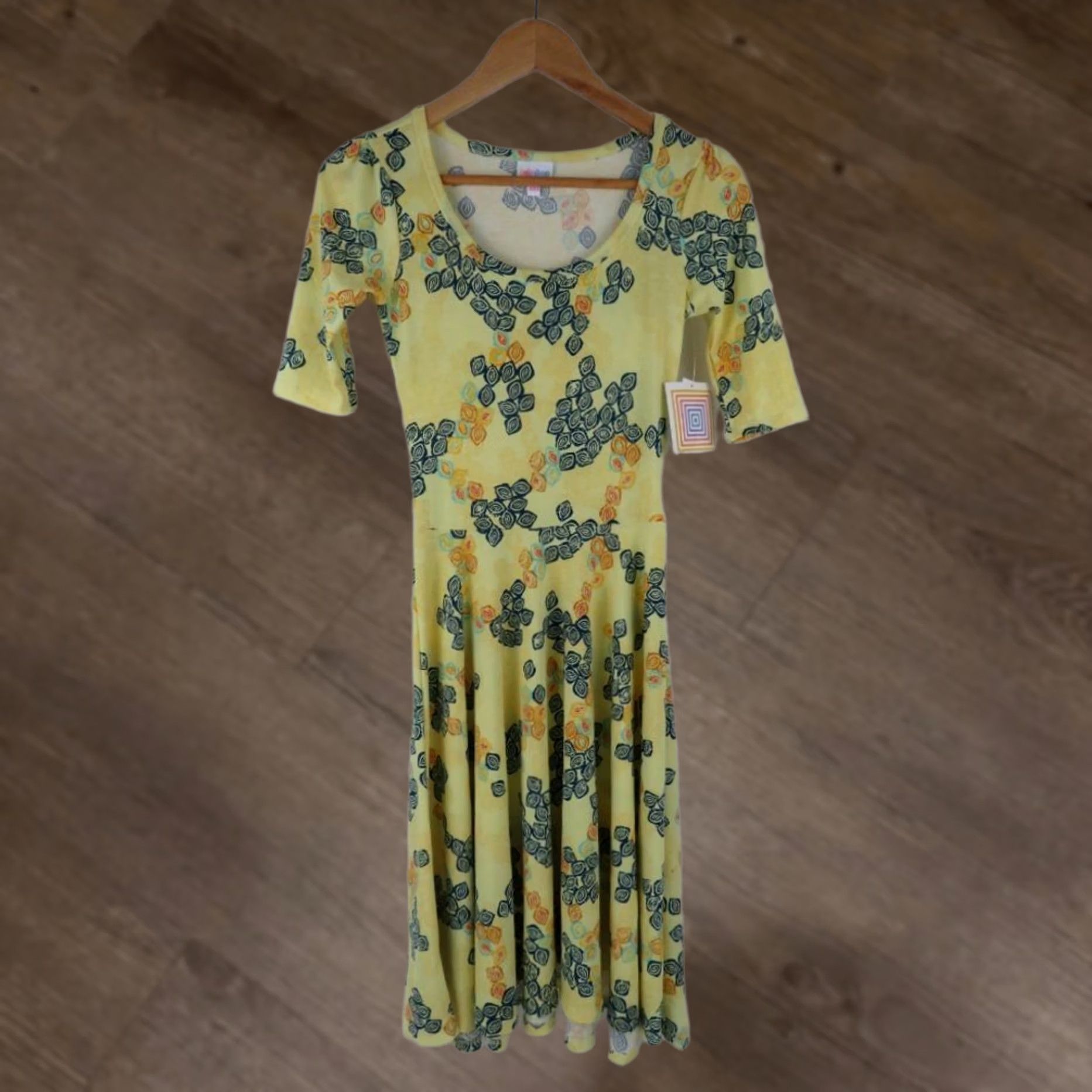 Vintage LuLaRoe Nicole Dress Womens XXS Geometric Yellow Blue Orange 2XS Fit & Flare Knee Length A-Line Casual Shirt? Size XXS / US 00 / IT 34 - 1 Thumbnail