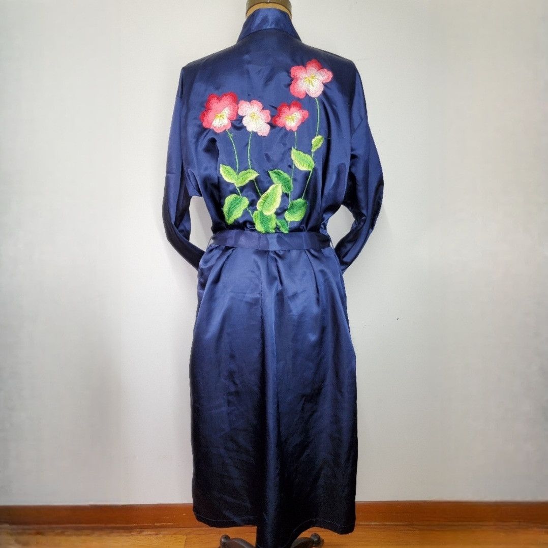 Other Courtney & Co. Size L Robe Navy Blue Satin Flower Floral Size L / US 10 / IT 46 - 1 Thumbnail