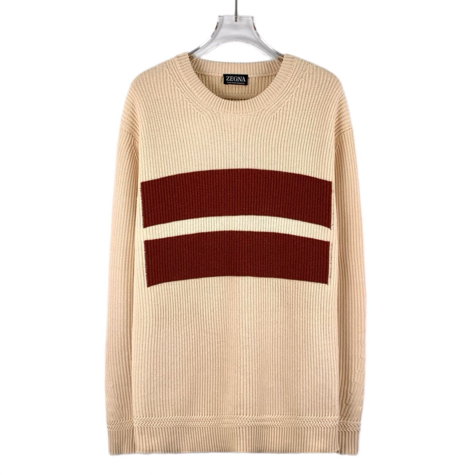 Ermenegildo Zegna Ermenegildo Zegna Knit Striped Beige Sweater L Men Size US L / EU 52-54 / 3 - 1 Thumbnail