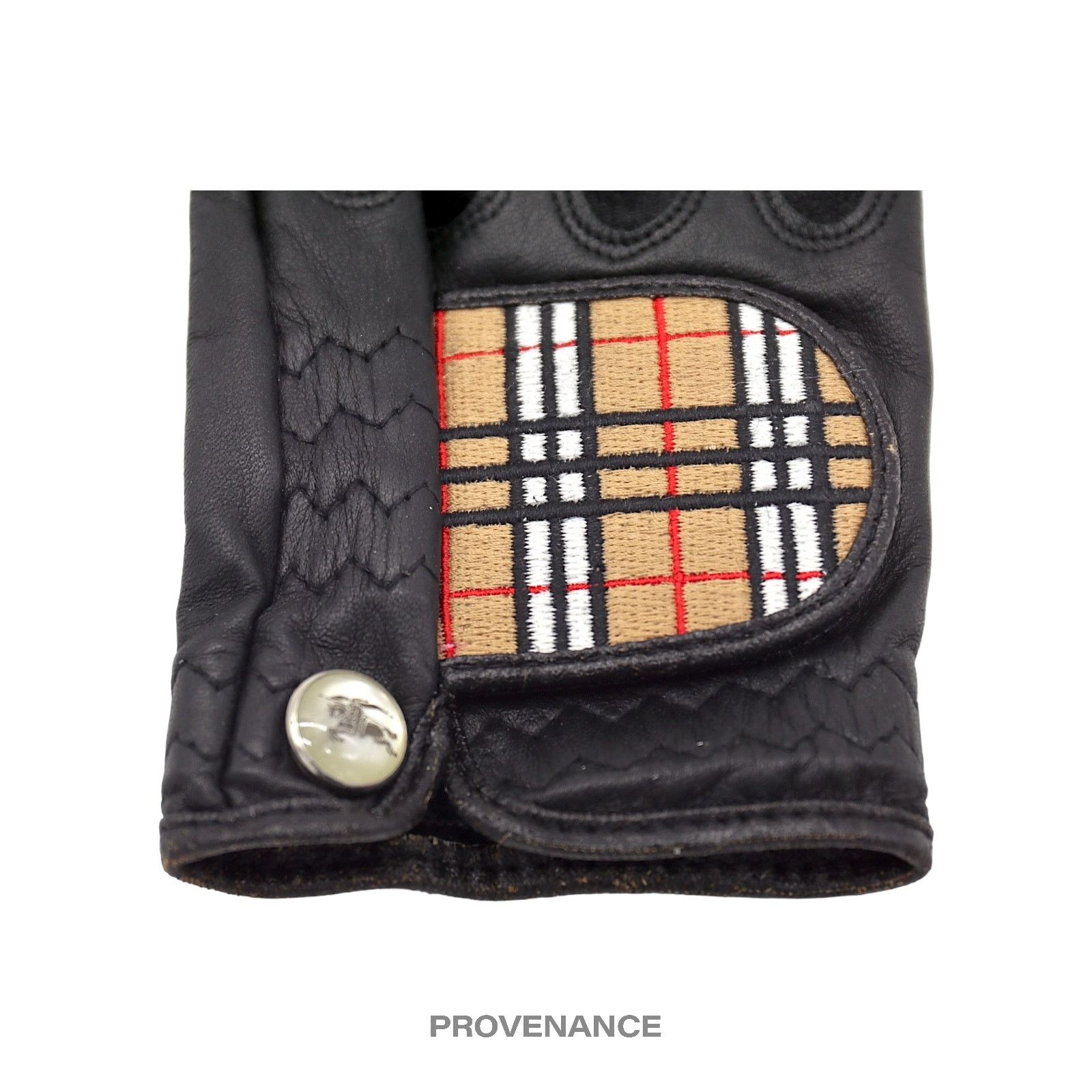 Burberry 🔴 Burberry Golf Glove - Black Leather Nova Check M Size ONE SIZE - 3 Thumbnail