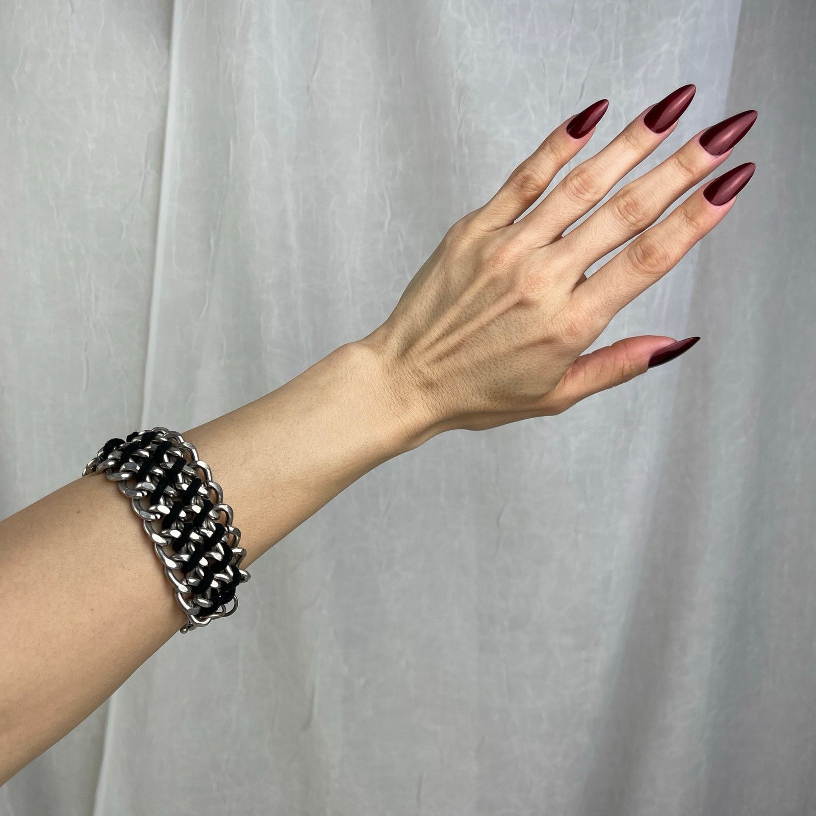 Other Silver Tone Chain Link Bracelet Black Braided Faux Leather Size ONE SIZE - 16 Thumbnail