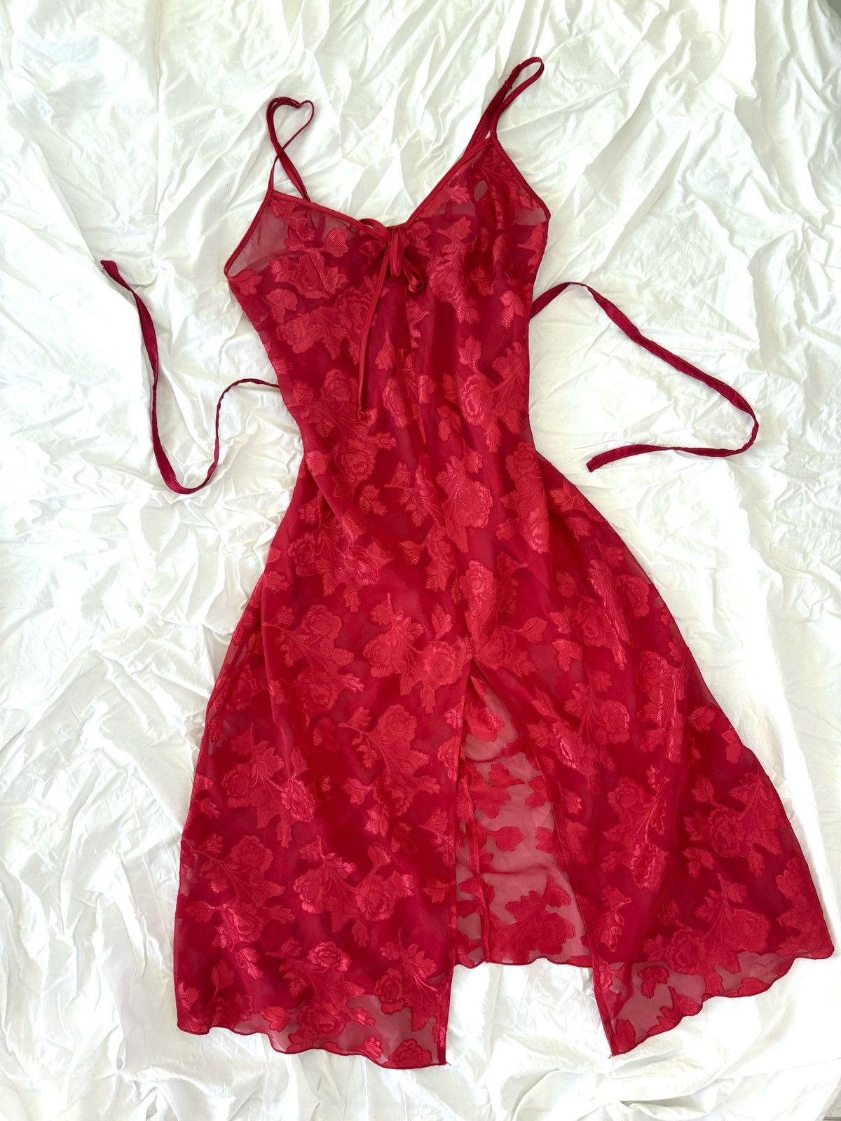 Vintage Floral Red Dress Size M / US 6-8 / IT 42-44 - 2 Thumbnail