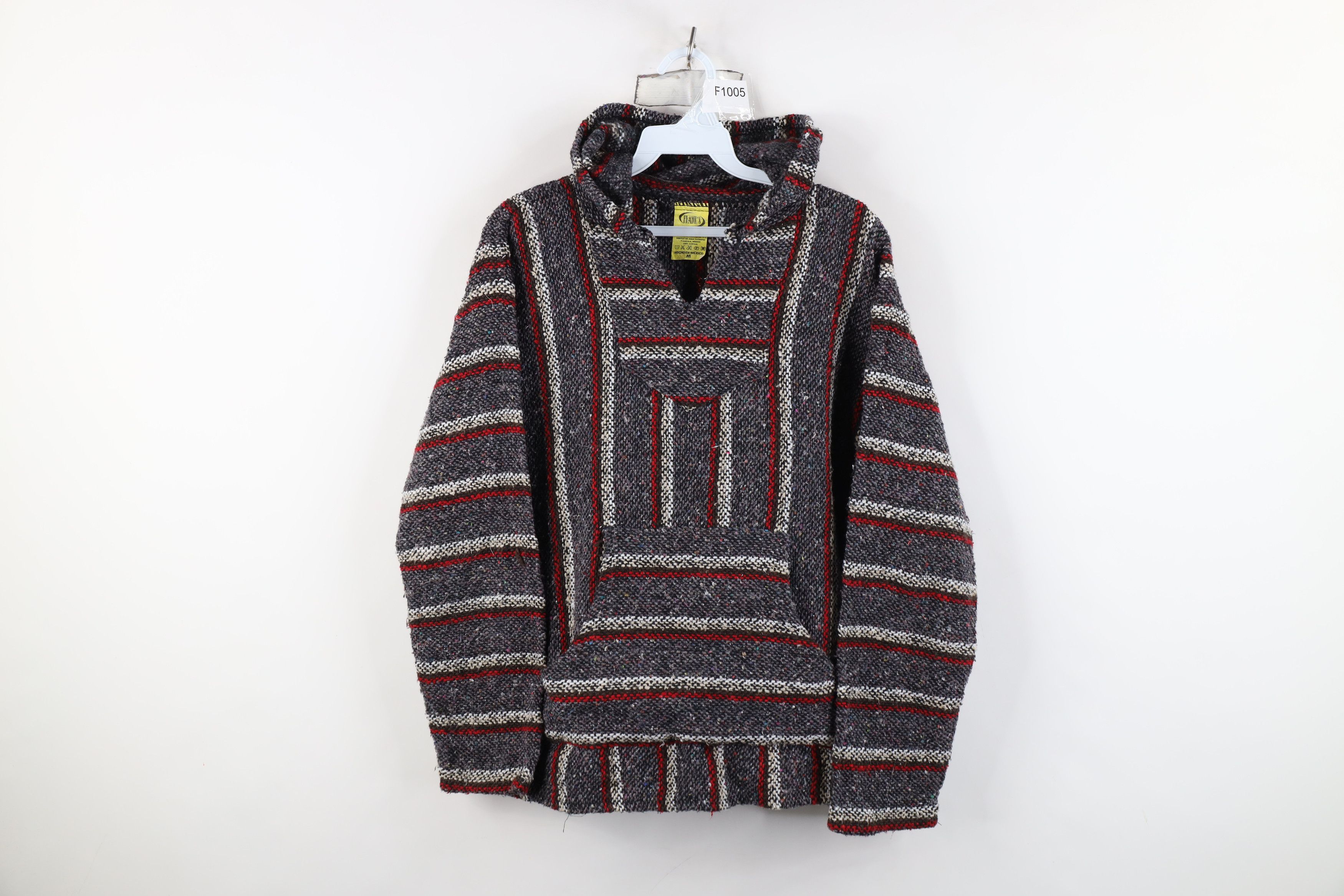 Vintage Vintage 90s Y2K Streetwear Knit Drug Rug Hoodie Sweatshirt Size M / US 6-8 / IT 42-44 - 1 Thumbnail