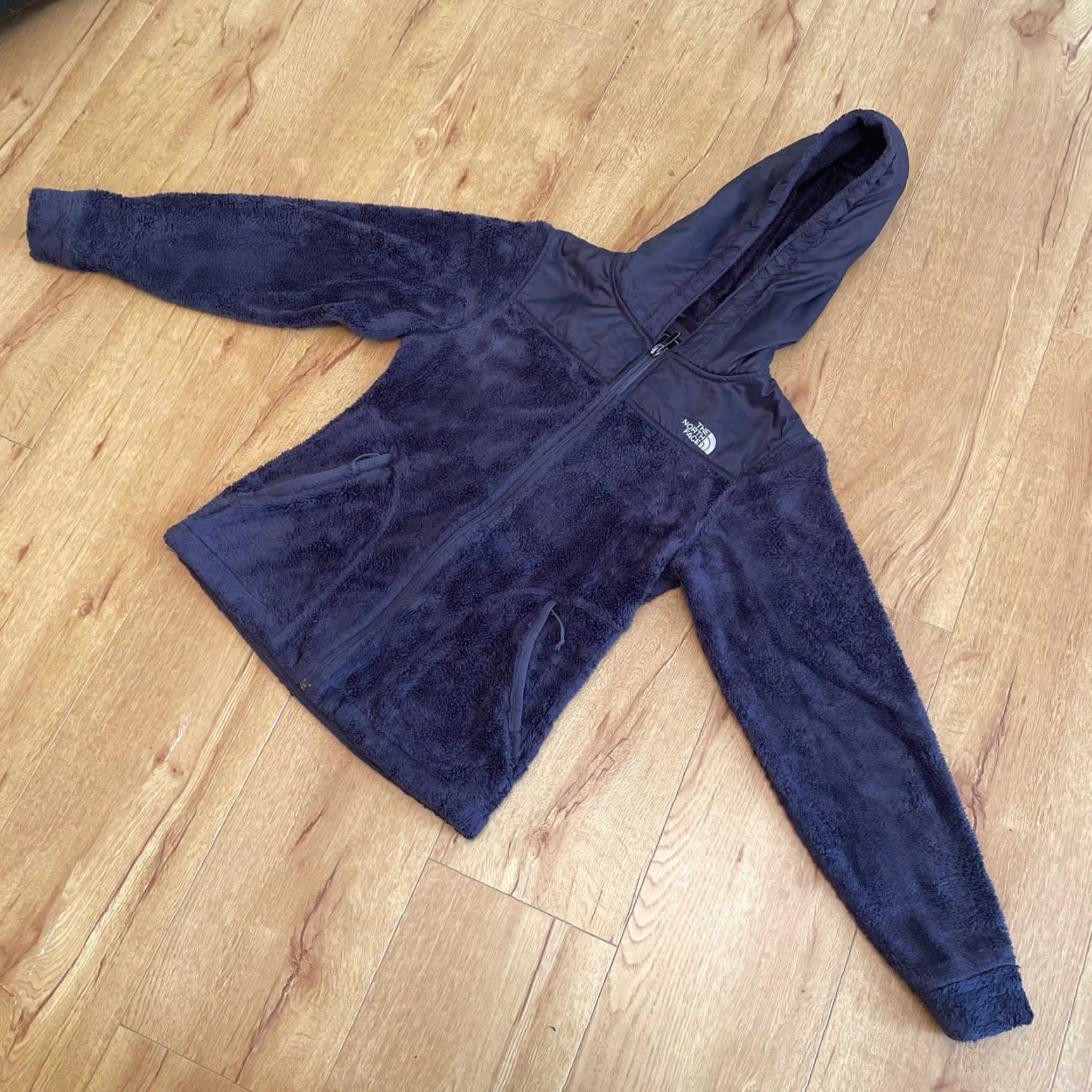 The North Face VINTAGE The NORTH FACE Oso Hooded Jacket XS Dark Grey Furry Raschel Fleece Full Zip Womenhood? Size XS / US 0-2 / IT 36-38 - 2 Thumbnail