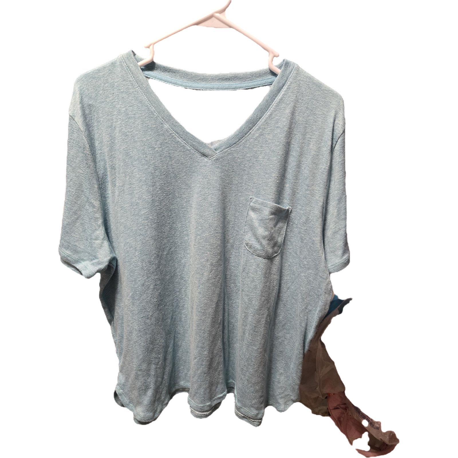 Croft & Barrow Croft & Barrow XXL Light Blue Marl V-Neck Pocket Tee Soft Size XXL / US 16-18 / IT 52-54 - 4 Thumbnail