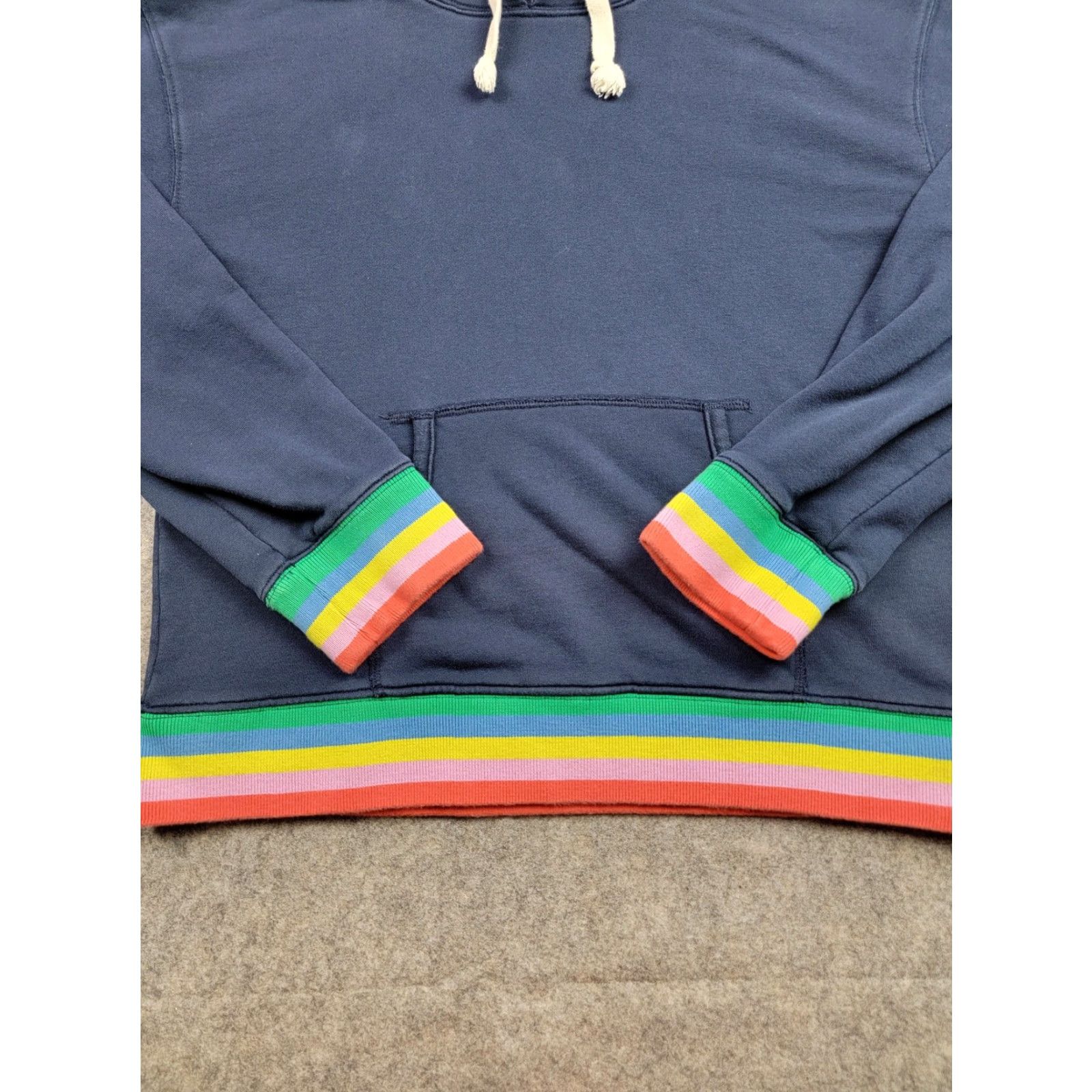 J.Crew J.CREW Hoodie Womens Medium Weekend Rainbow Stripe Pullover Pocket Cotton Blue Size M / US 6-8 / IT 42-44 - 4 Thumbnail