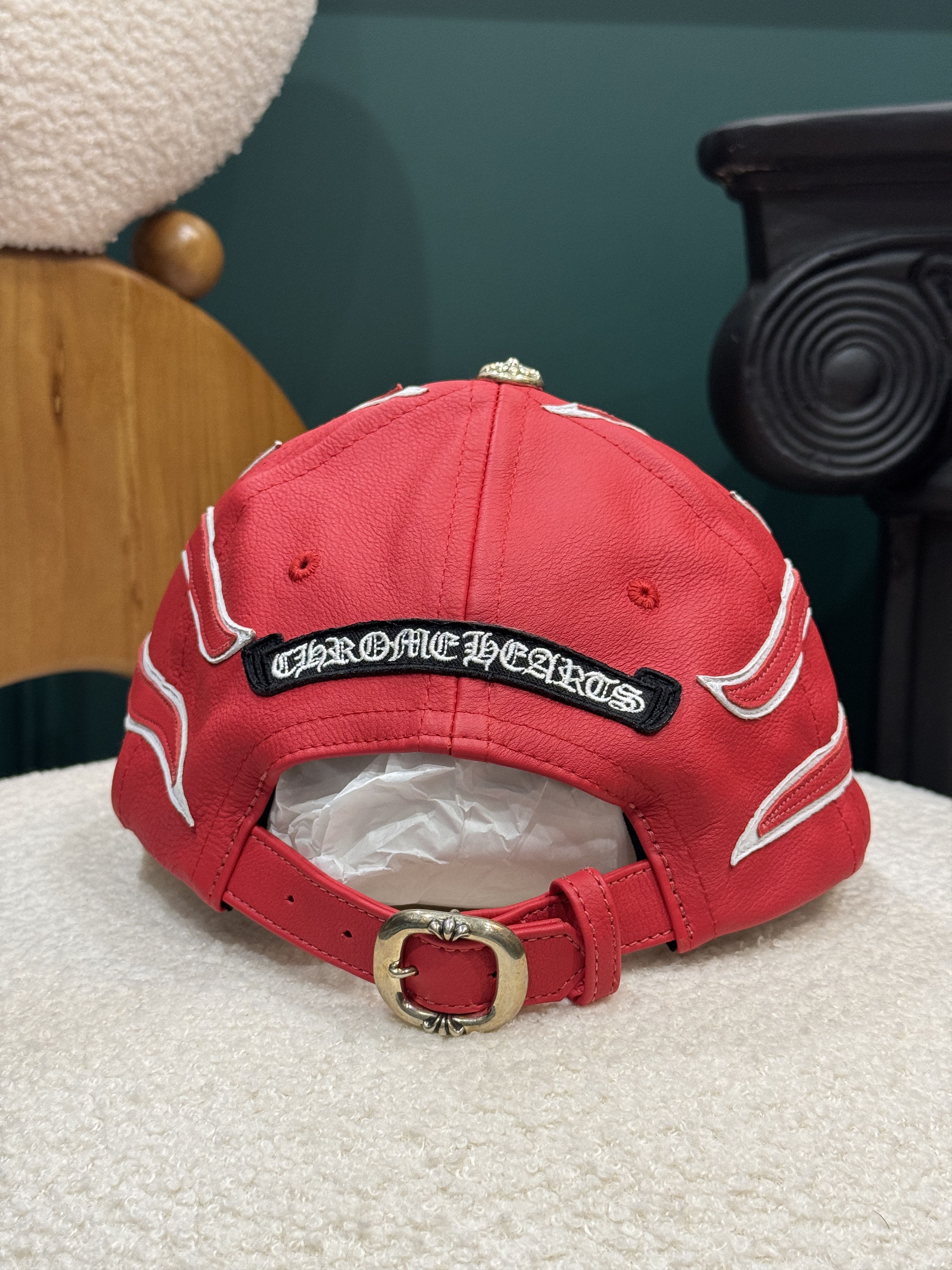 Chrome Hearts Chrome Hearts Red Leather 6 Panel Hat Size ONE SIZE - 8 Thumbnail