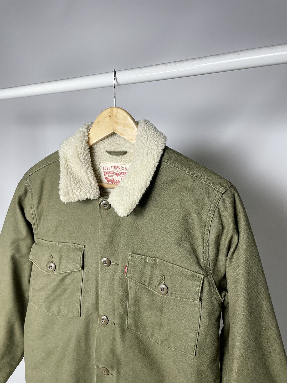 Levi's Levis Green 🥦 Size S Sherpa Jacket with Fur Military Style Size US S / EU 44-46 / 1 - 6 Thumbnail