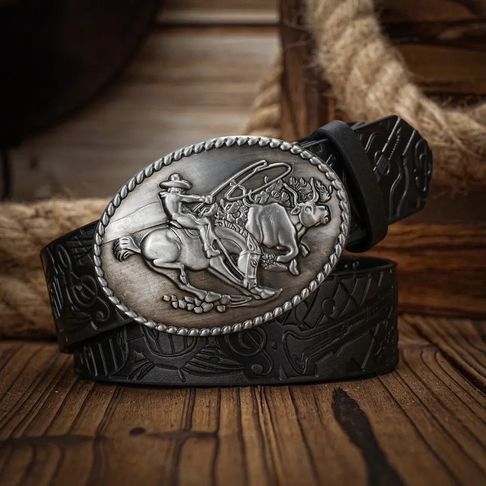 Leather Bull Rider Cowboy Belt Size ONE SIZE - 1 Thumbnail