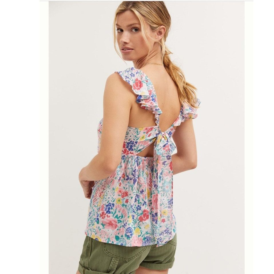 Anthropologie × Banjanan NWT Garden Party Ruffled Tank $170 SMALL Pink Floral Size S / US 4 / IT 40 - 3 Thumbnail