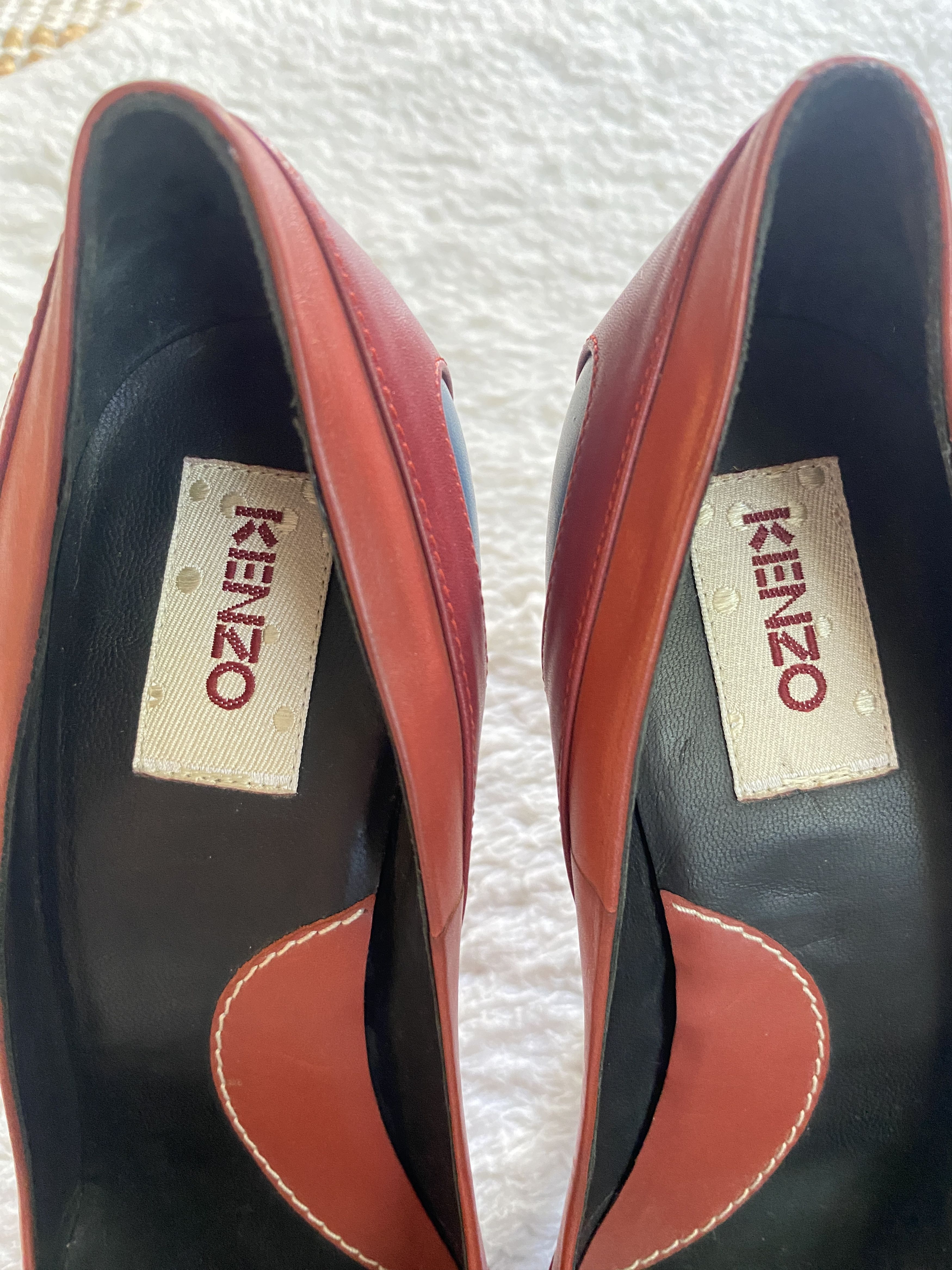 Kenzo KENZO Burgundy & Blue Leather Open Toe Heels Size US 9 / IT 39 - 11 Thumbnail