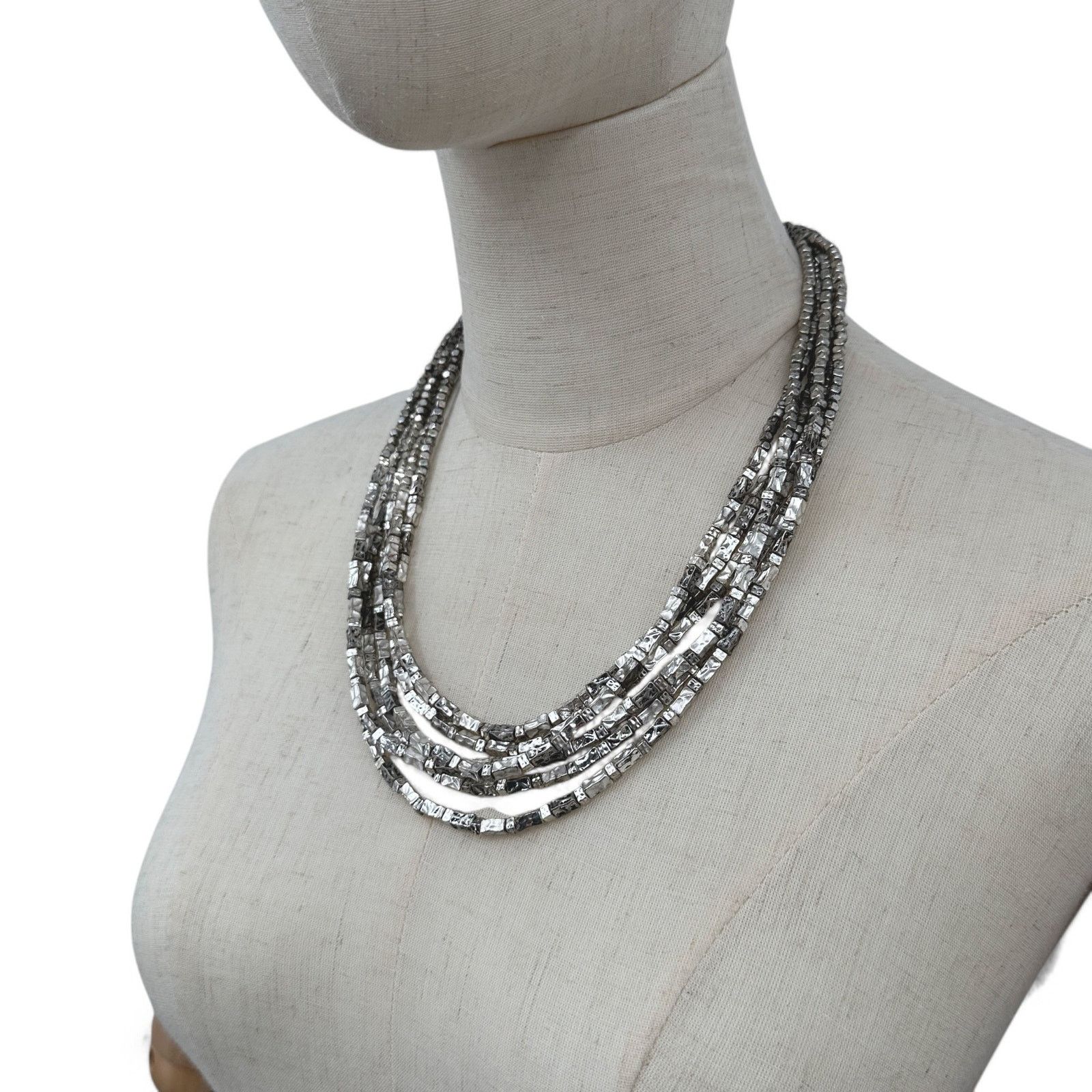 Chicos Chicos Multi Strand Necklace Square Silver Tone Beads Size ONE SIZE - 6 Thumbnail