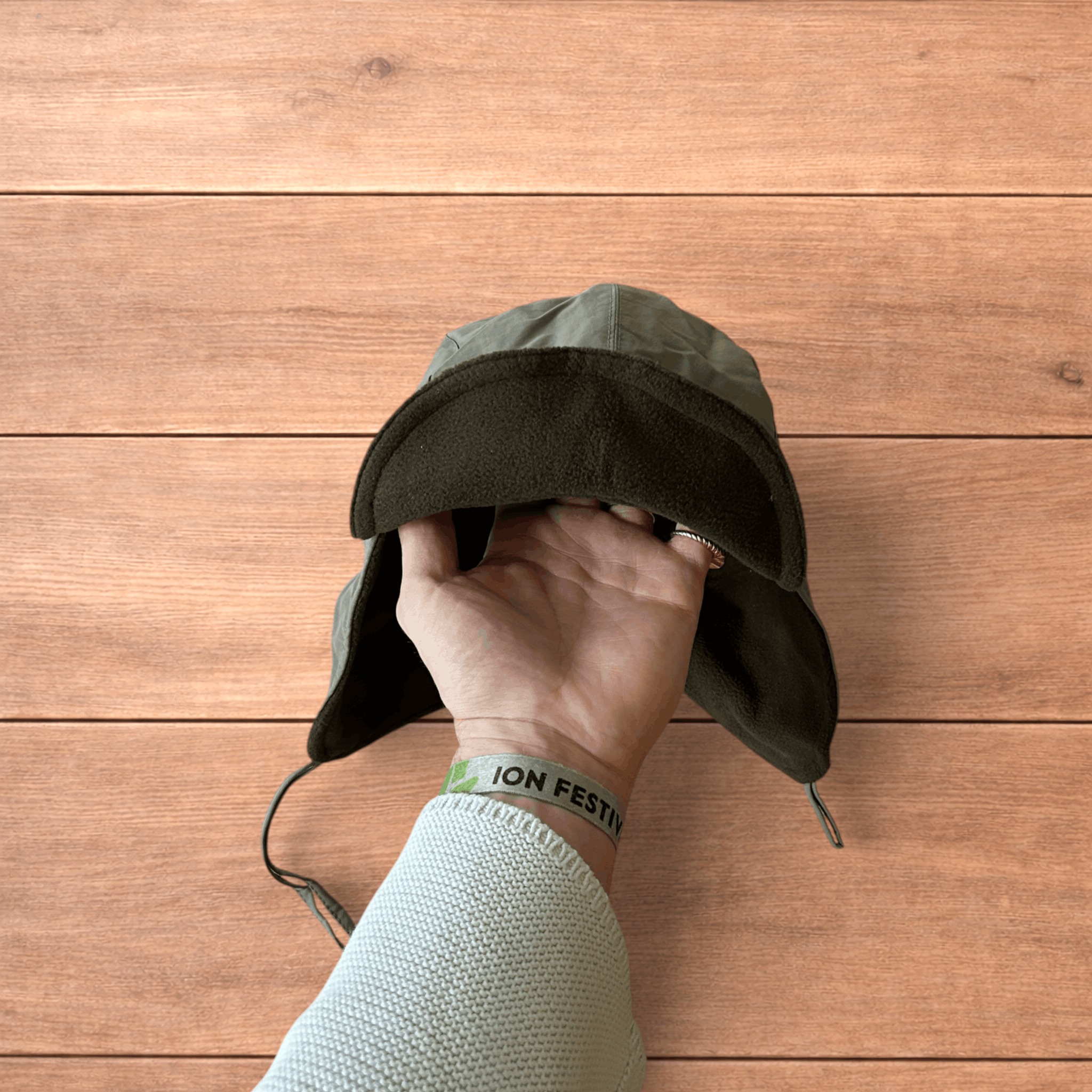 Japanese Brand Insane Military Pilot Trapper padded hat cap in khaki green. Size ONE SIZE - 2 Thumbnail