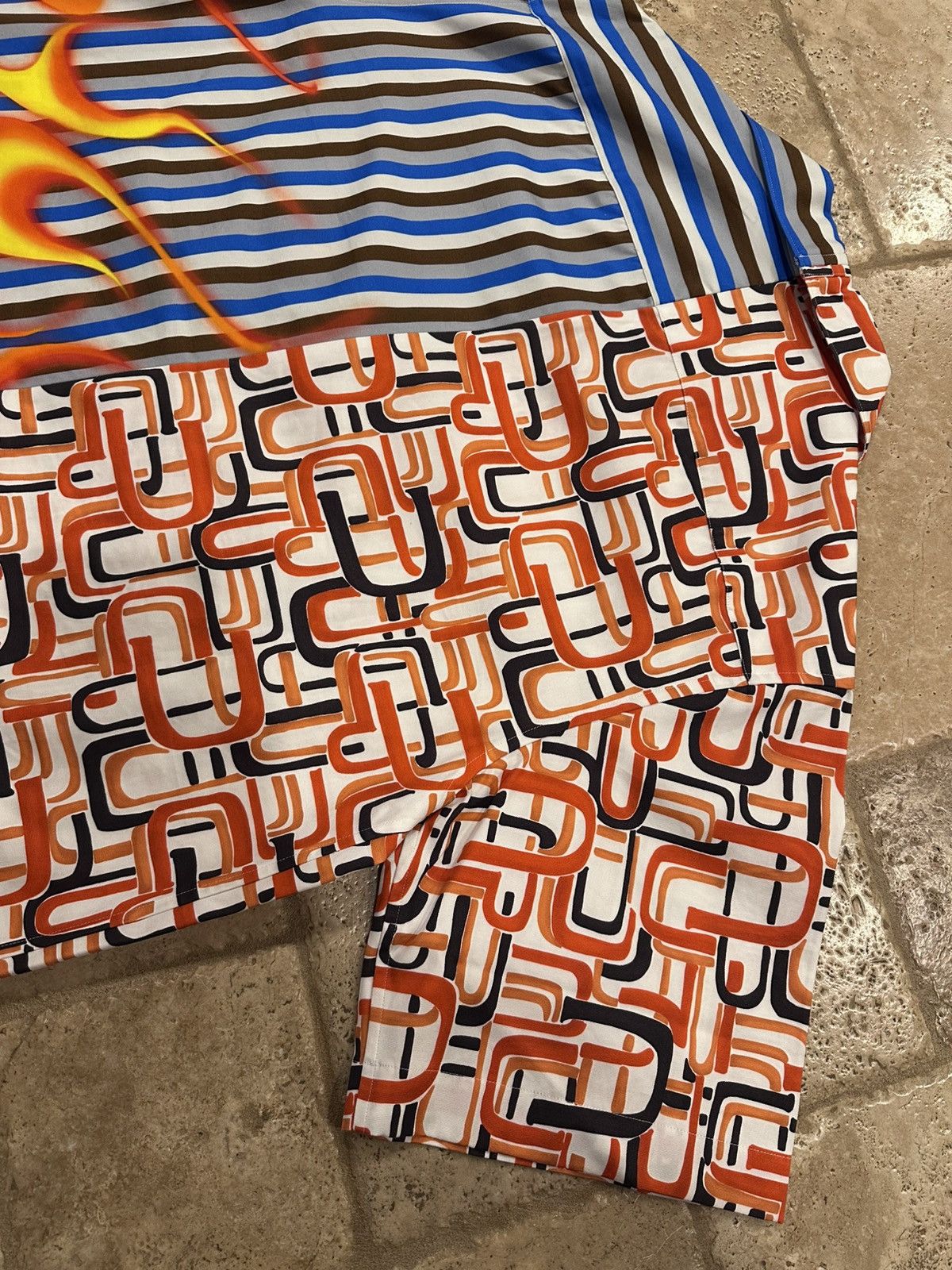 Prada Prada Double Match FW18 Flame / Striped Bowling Shirt Size US L / EU 52-54 / 3 - 12 Thumbnail