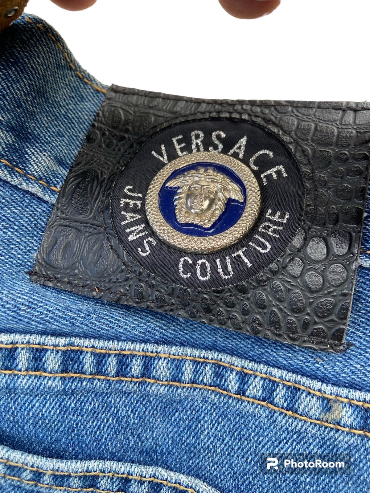 Versace × Versace Jeans Couture × Vintage VERSACE PATCH LOGO HIGH WAIST DENIM + BELT LEATHER Size US 26 / EU 42 - 13 Thumbnail