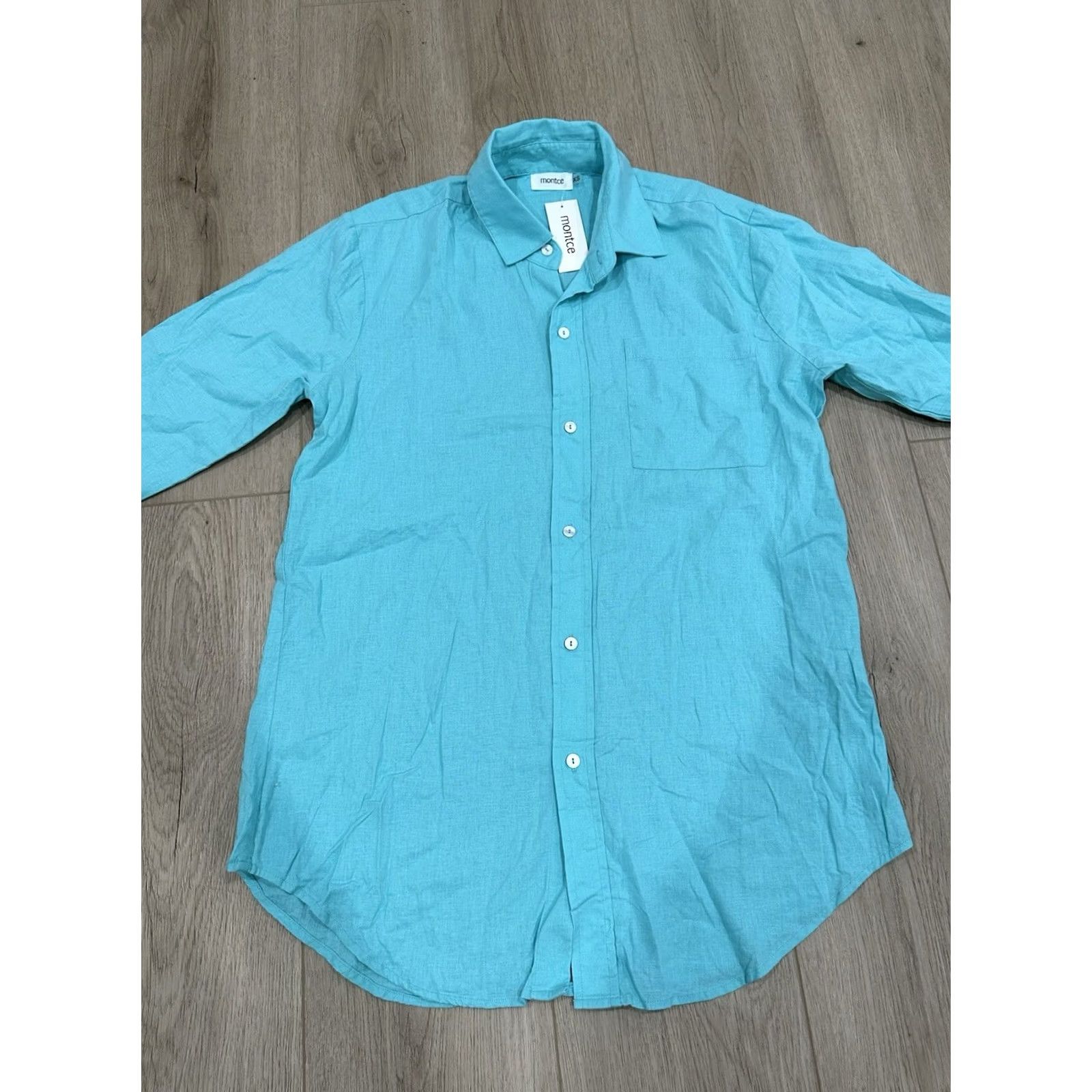 Vintage Montce Linen Blend Button Down Shirt Swim Cover NWT Size XS Turquoise Women's Size XS / US 0-2 / IT 36-38 - 3 Thumbnail