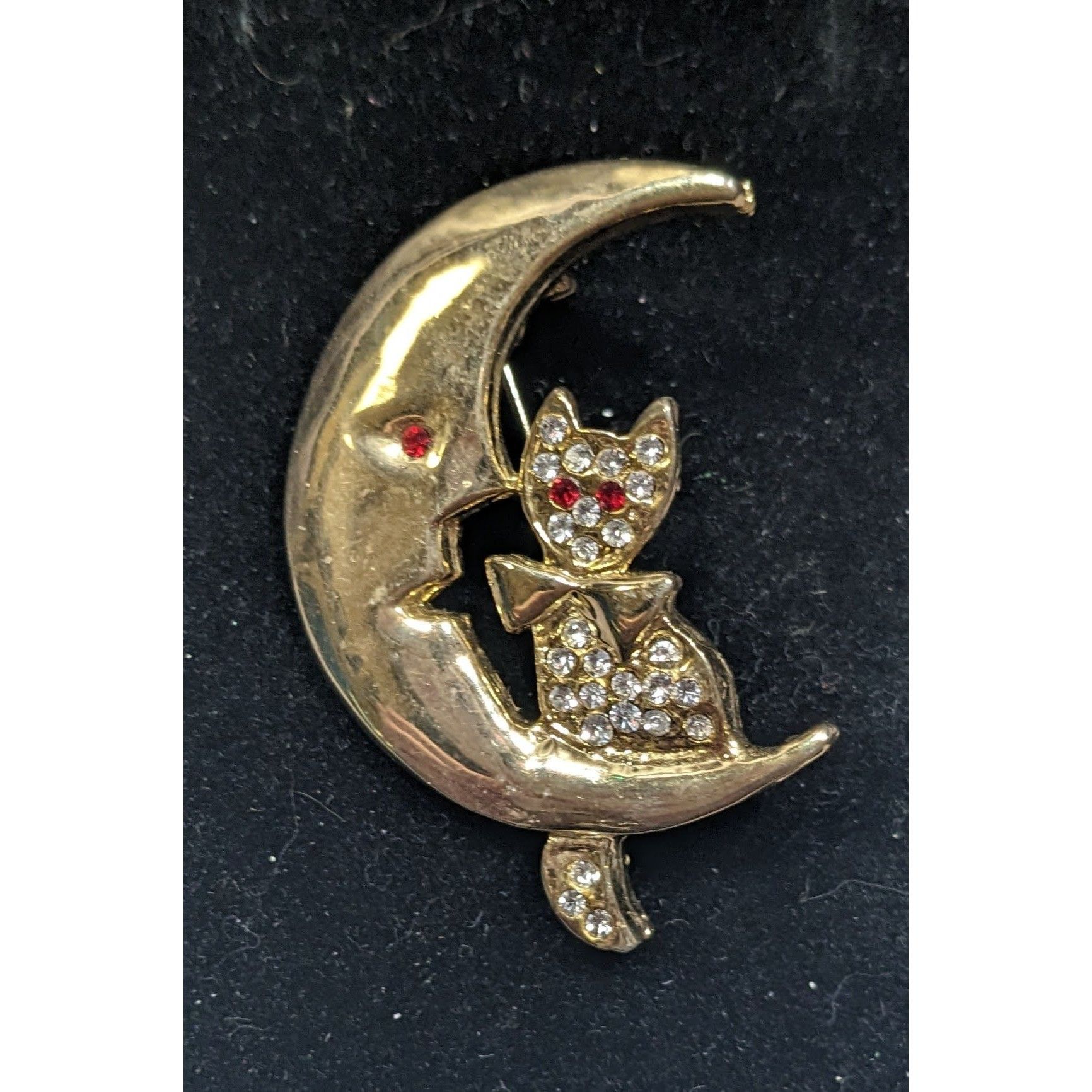 Other Moon And Cat Gold Tone Brooch With Rhinestone Accents Size ONE SIZE - 3 Thumbnail
