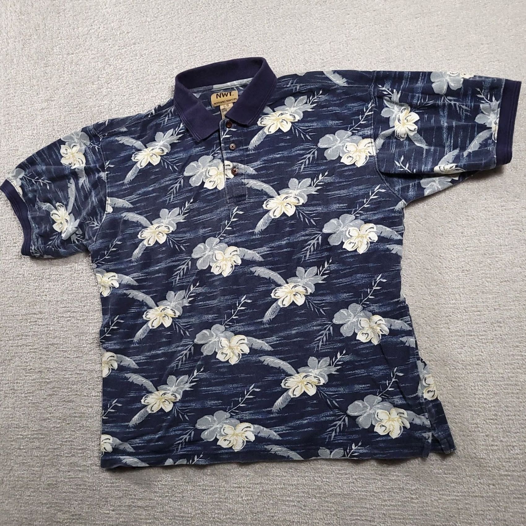 Vintage Northwest Territory Naturals Blue Hawaiian Polo Shirt Mens L Short Sleeve Size US L / EU 52-54 / 3 - 2 Thumbnail