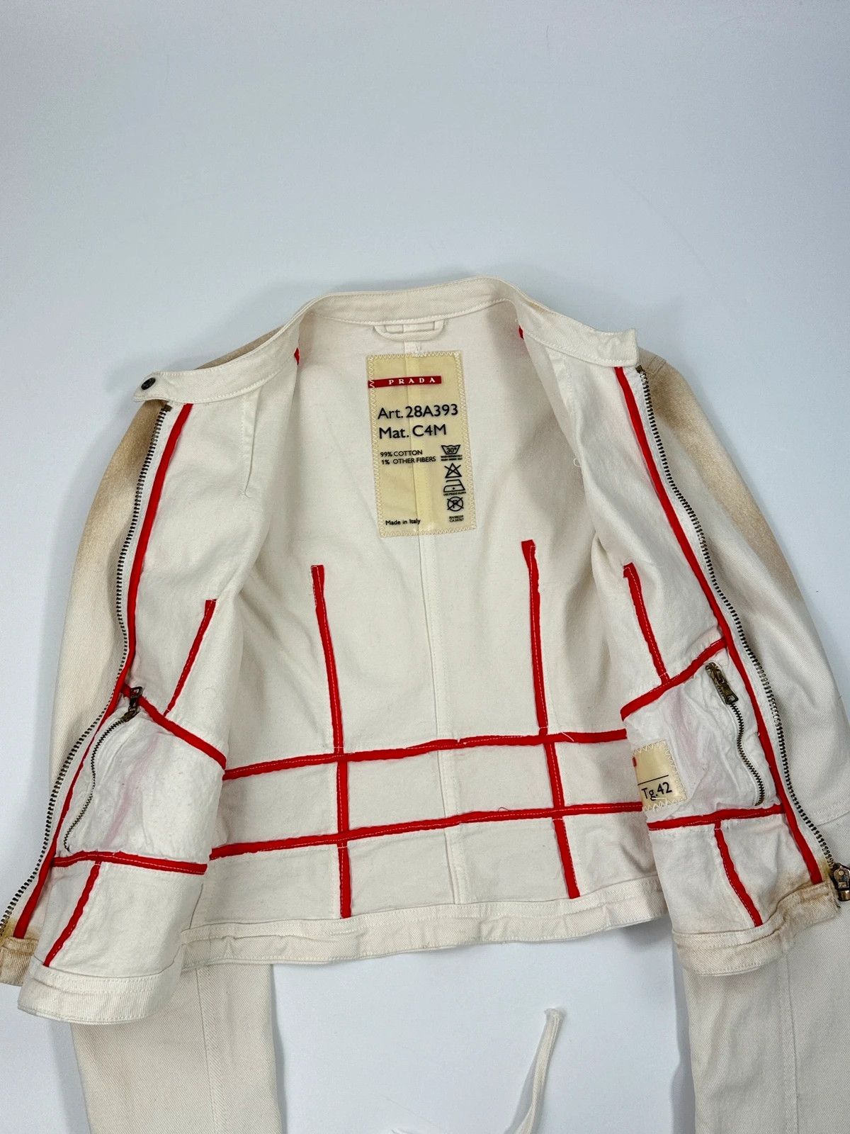 Prada Prada Sport SS2003 White Dust Fade Wash Denim Lace Jacket Size M / US 6-8 / IT 42-44 - 9 Thumbnail