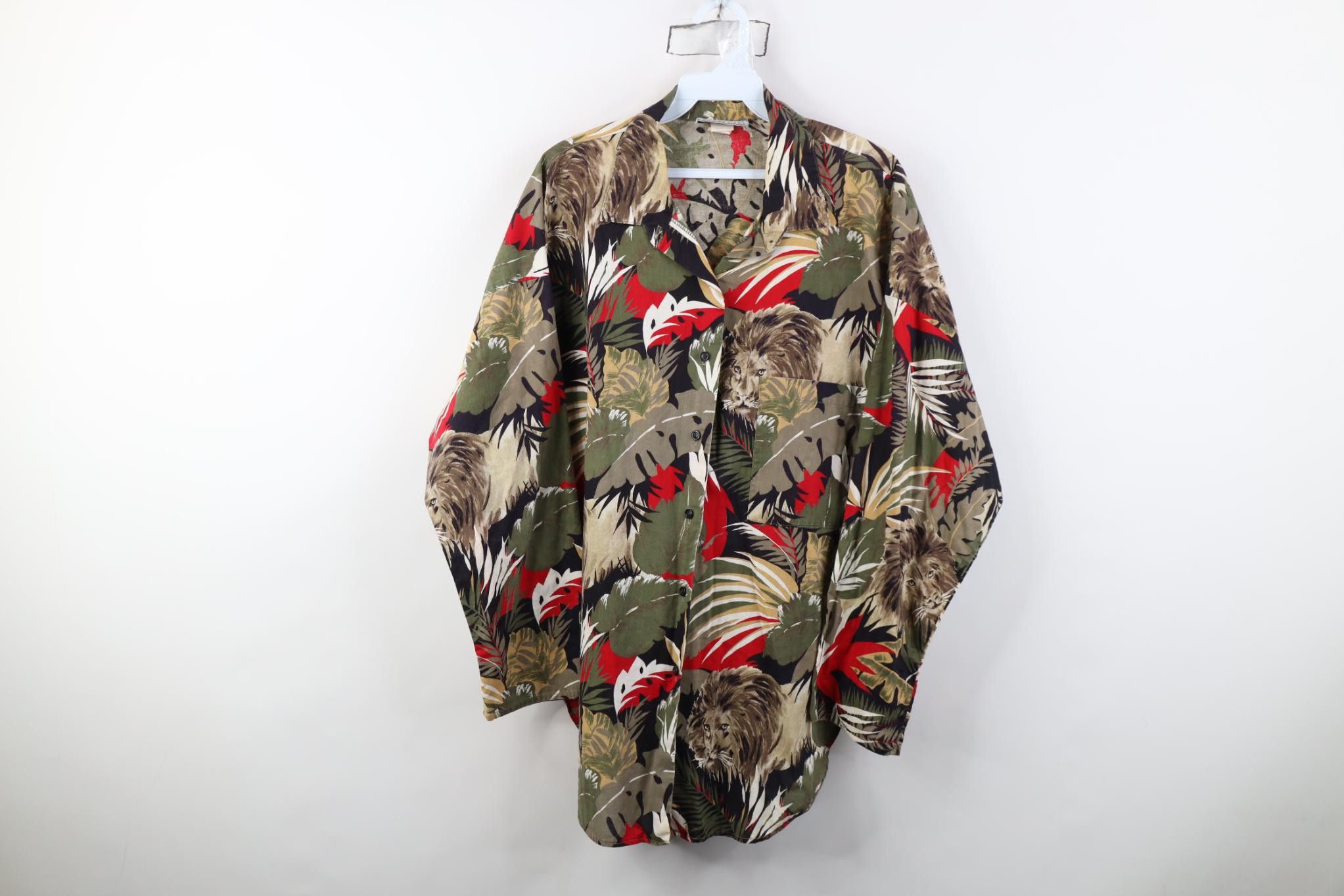 Vintage Vintage 90s Streetwear Lion Luau Camp Collar Button Shirt Size S / US 4 / IT 40 - 1 Thumbnail