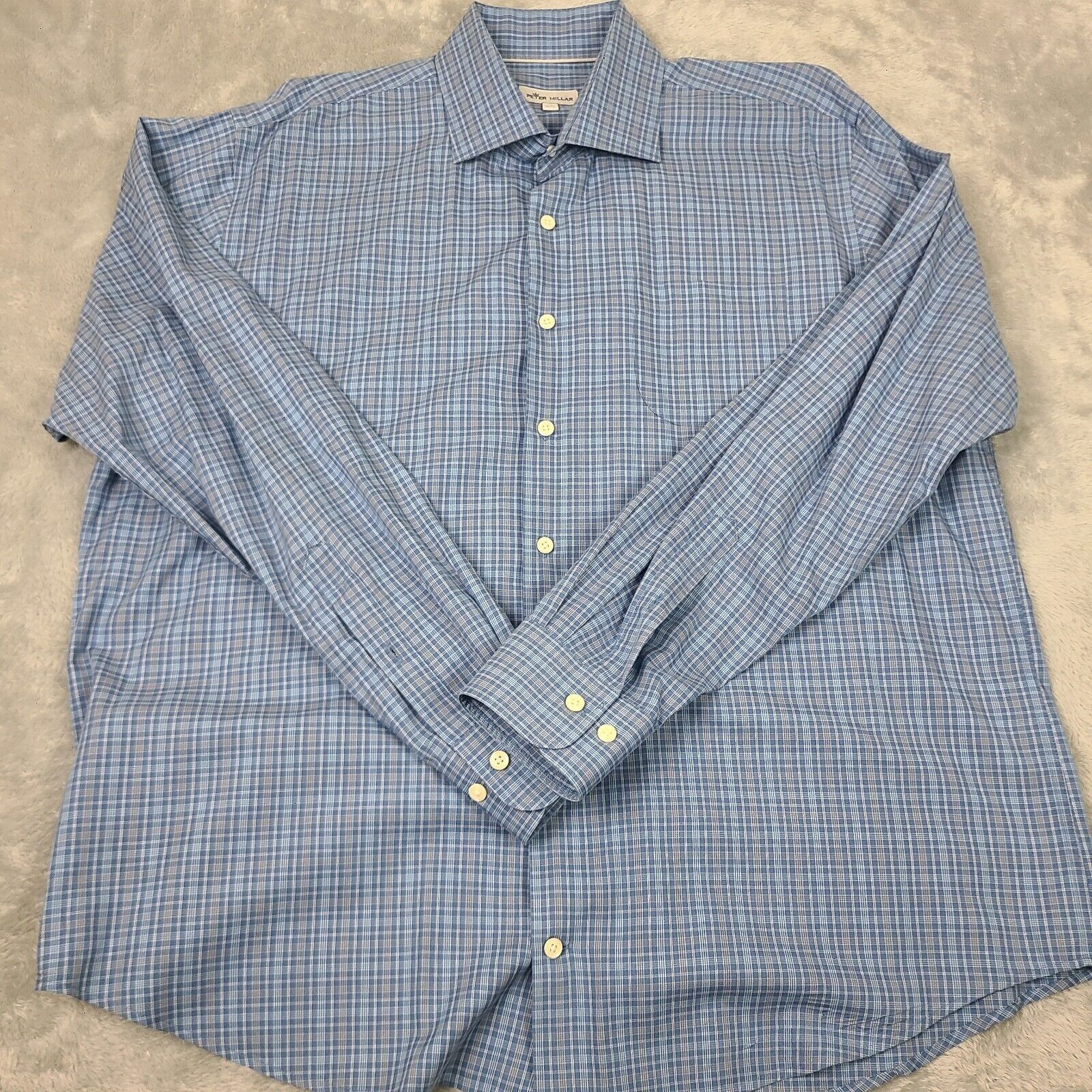 Peter Millar Peter Millar Shirt Mens X-Large Blue Plaid Stretch Golf Perf Size US XL / EU 56 / 4 - 1 Thumbnail
