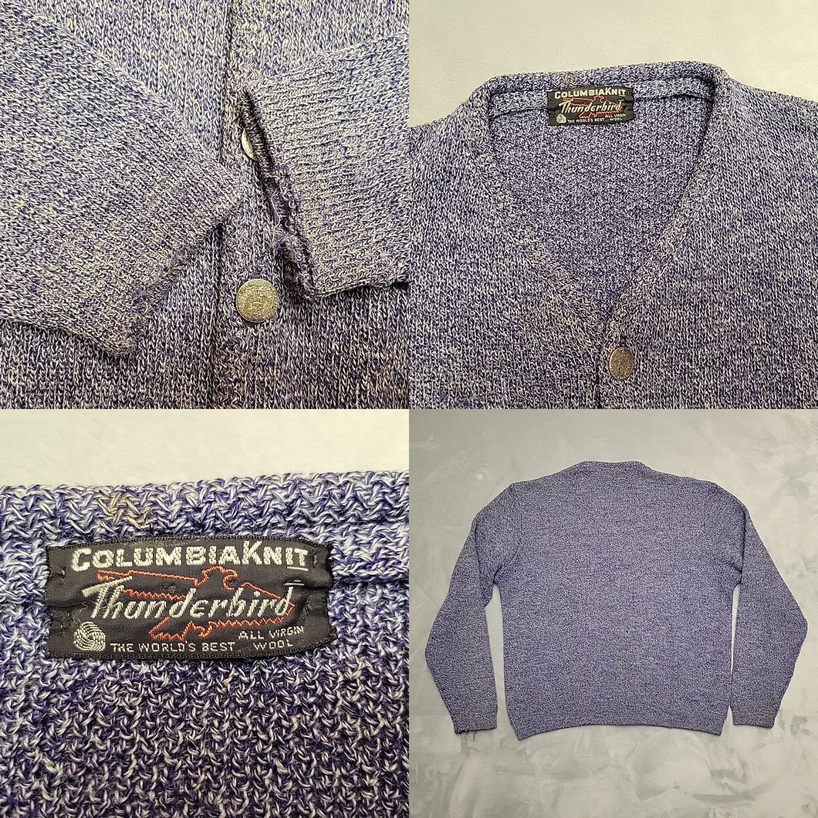 Vintage VINTAGE ColumbiaKnit Thunderbird Cardigan Mens M Blue All Wool Knit Button USA Size US M / EU 48-50 / 2 - 8 Thumbnail